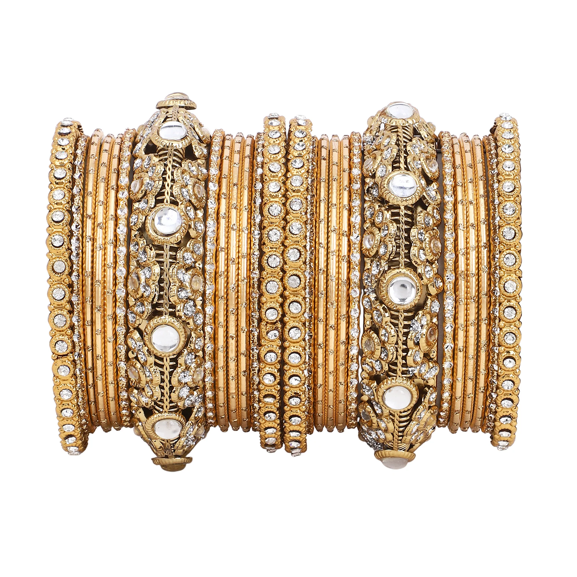Luxurious Golden dotted and Jaaliwork bangle set by Leshya - Image 3