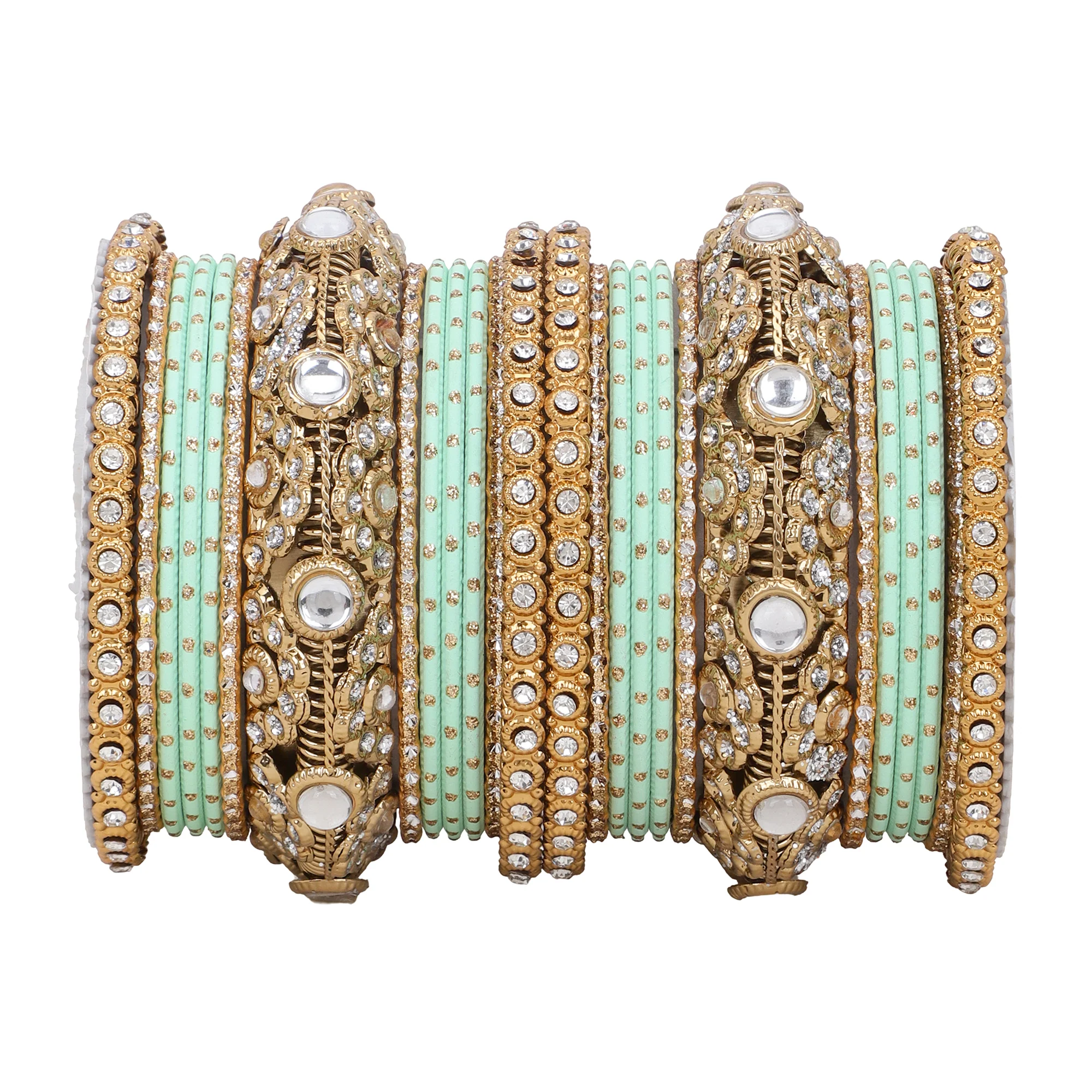 Luxurious Golden dotted and Jaaliwork bangle set by Leshya - Image 8