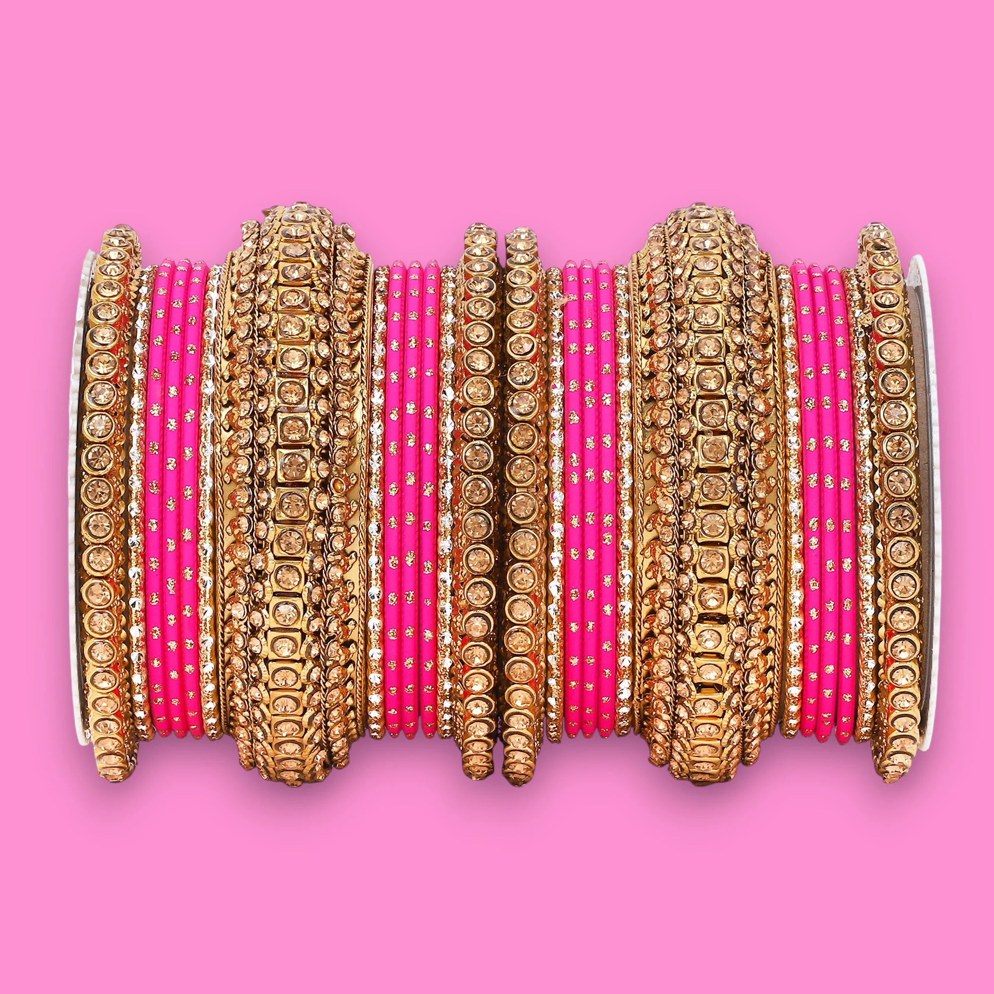 Luxurious Golden dotted and Stone bangle set by Leshya - Image 10