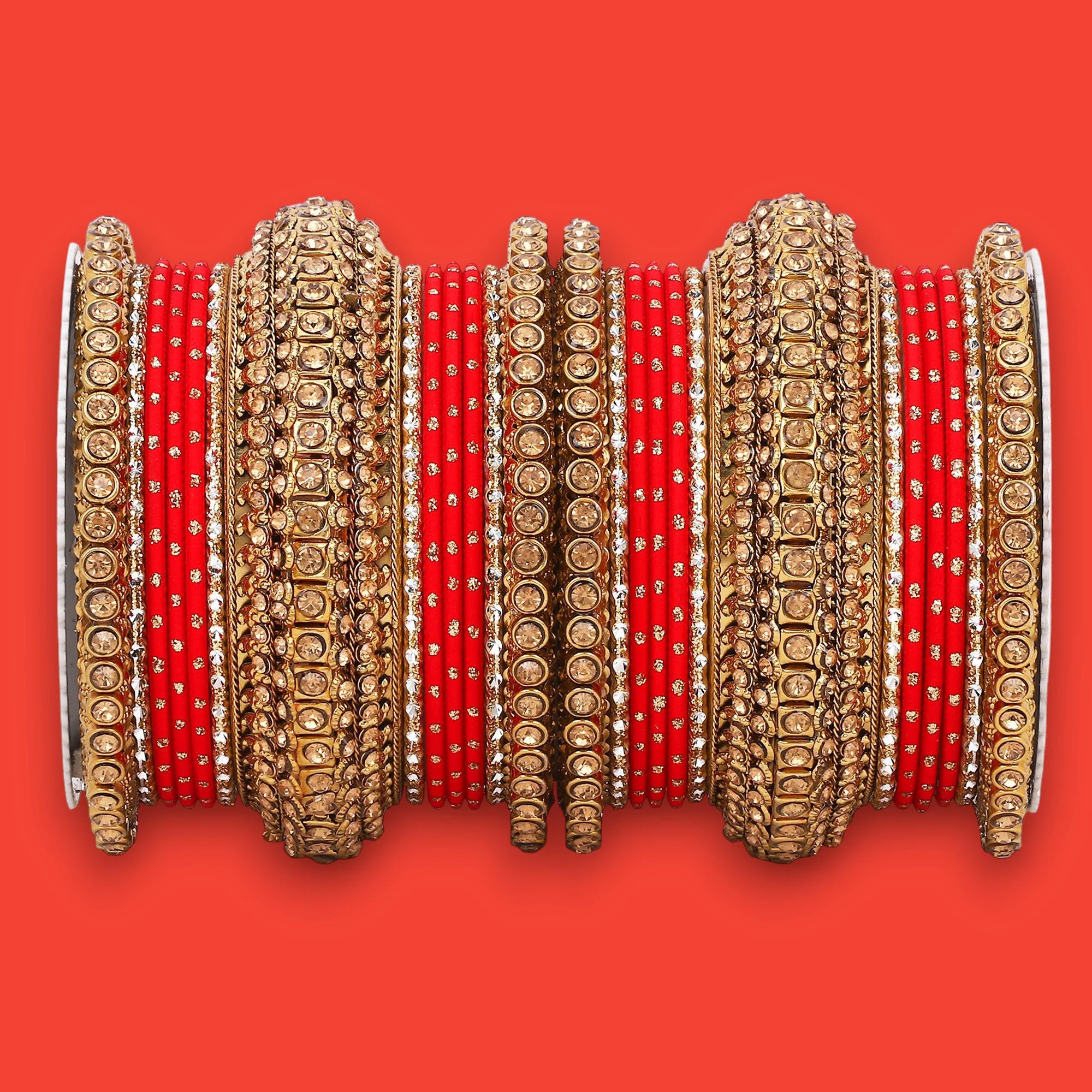 Luxurious Golden dotted and Stone bangle set by Leshya - Image 13