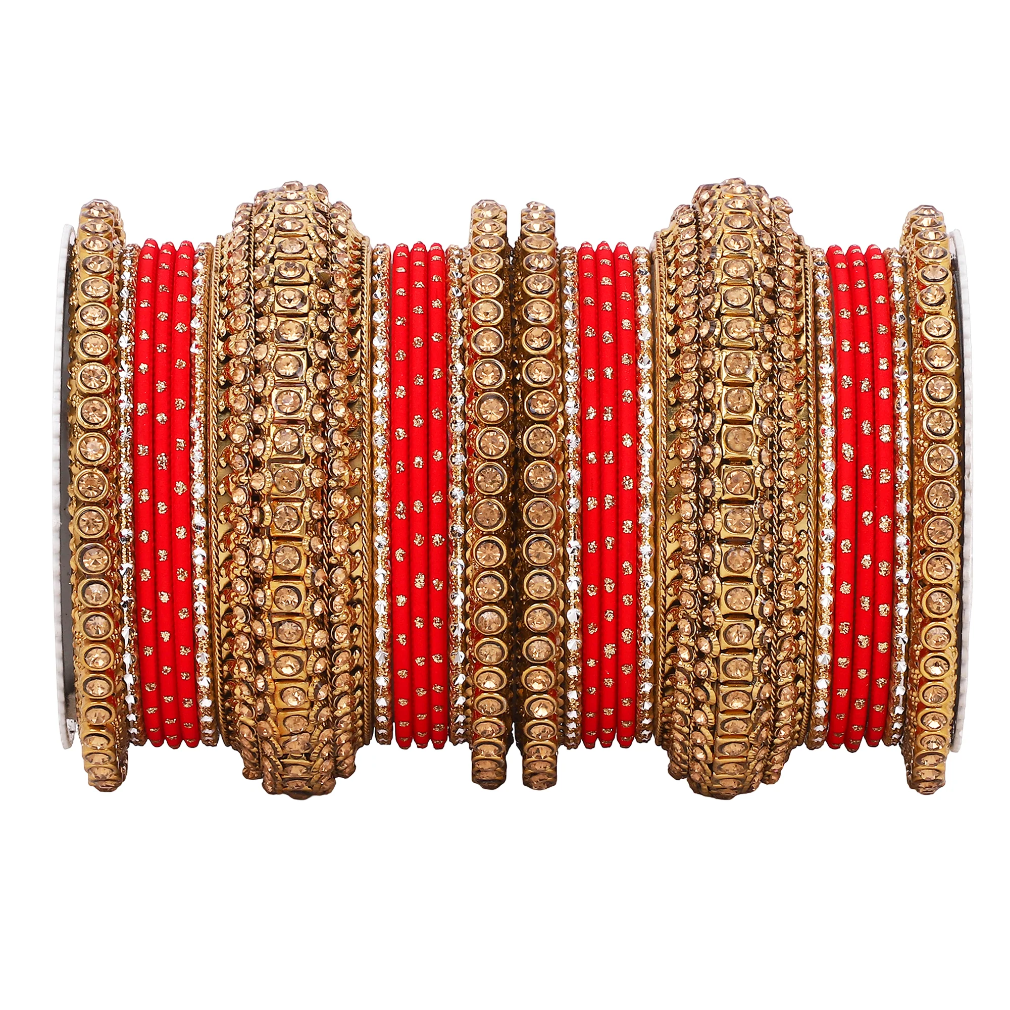 Luxurious Golden dotted and Stone bangle set by Leshya - Image 15