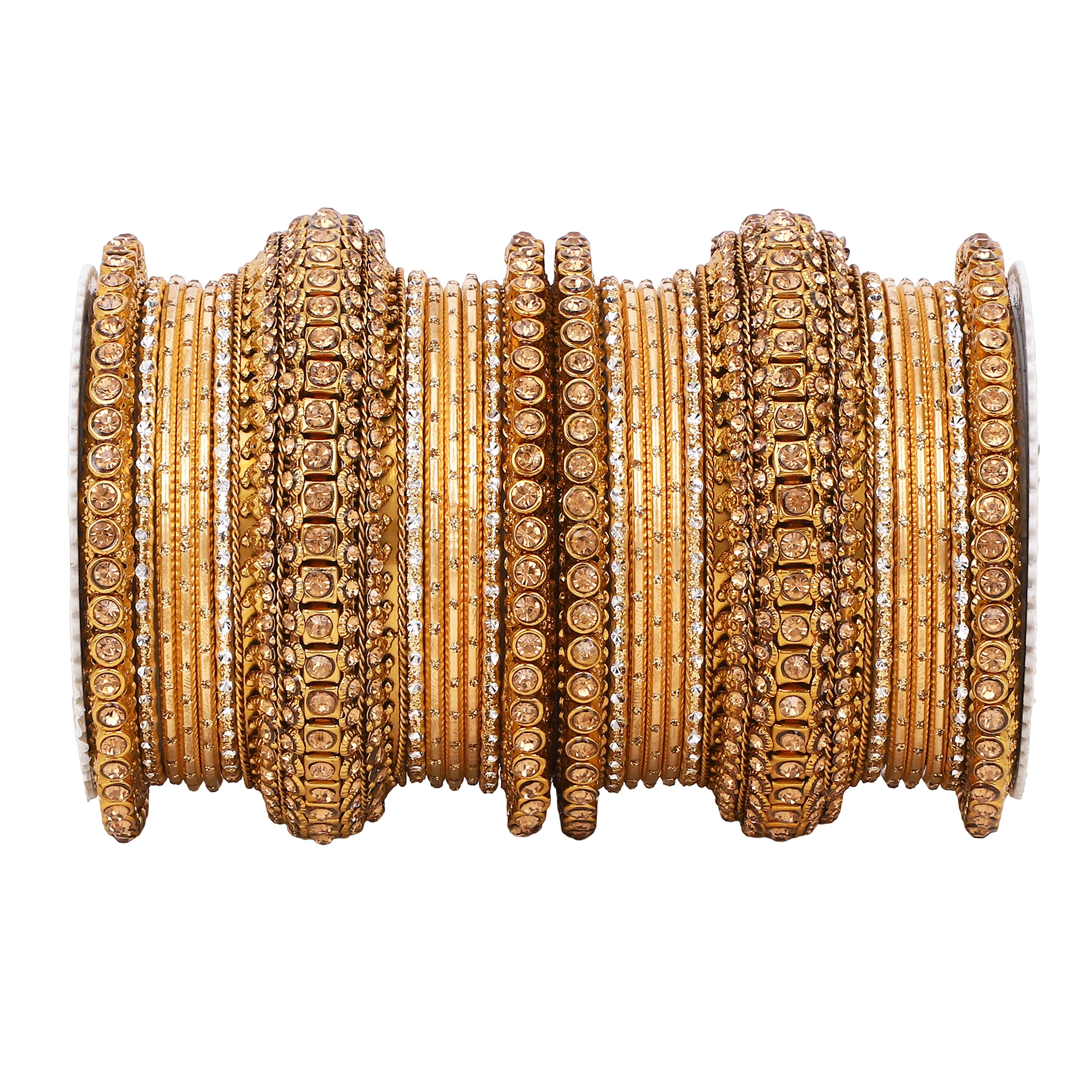 Luxurious Golden dotted and Stone bangle set by Leshya - Image 2