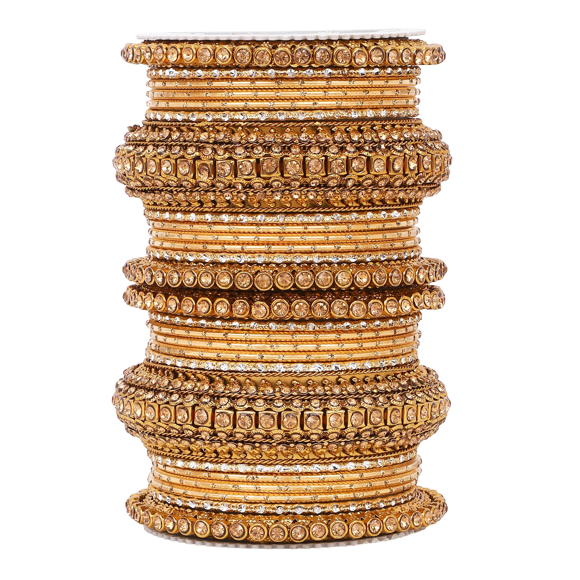 Luxurious Golden dotted and Stone bangle set by Leshya - Image 3