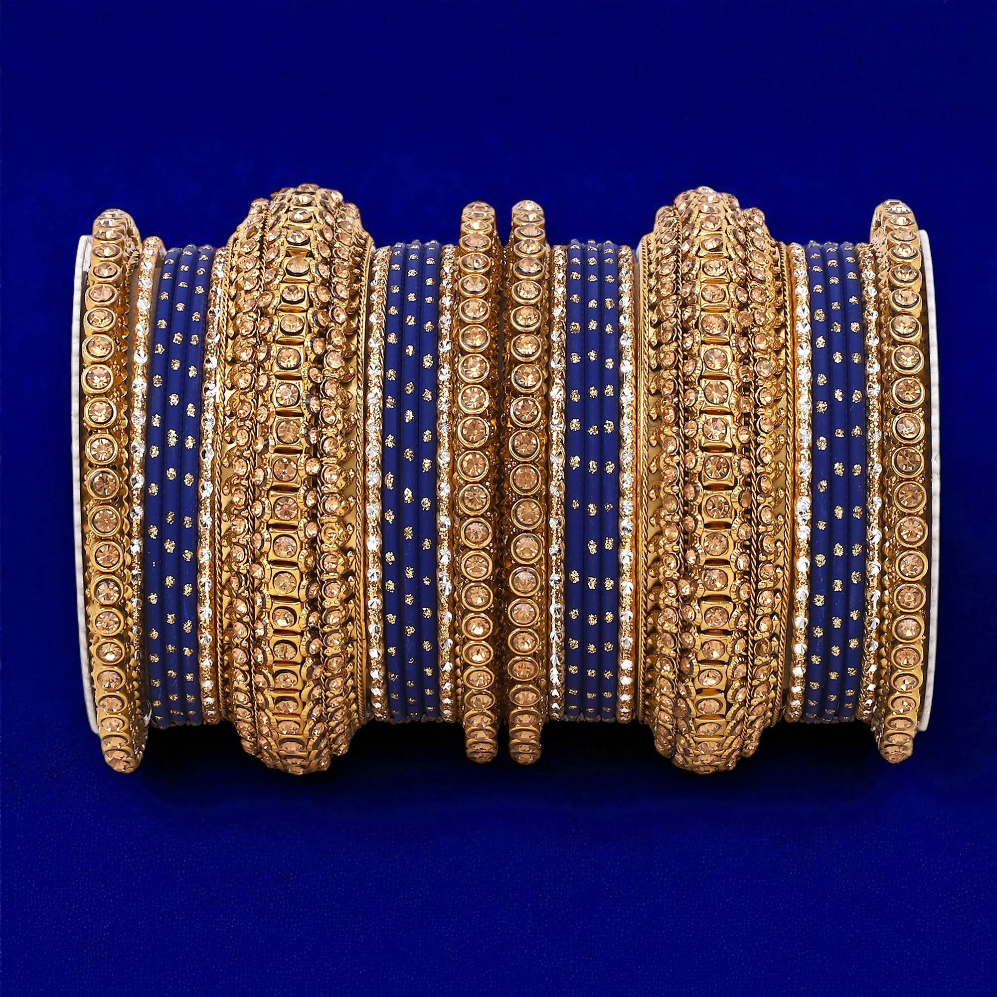 Luxurious Golden dotted and Stone bangle set by Leshya - Image 4