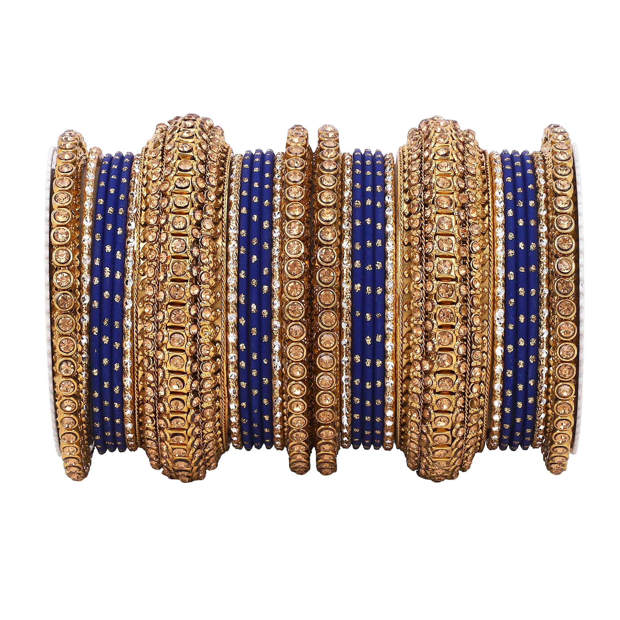 Luxurious Golden dotted and Stone bangle set by Leshya - Image 6