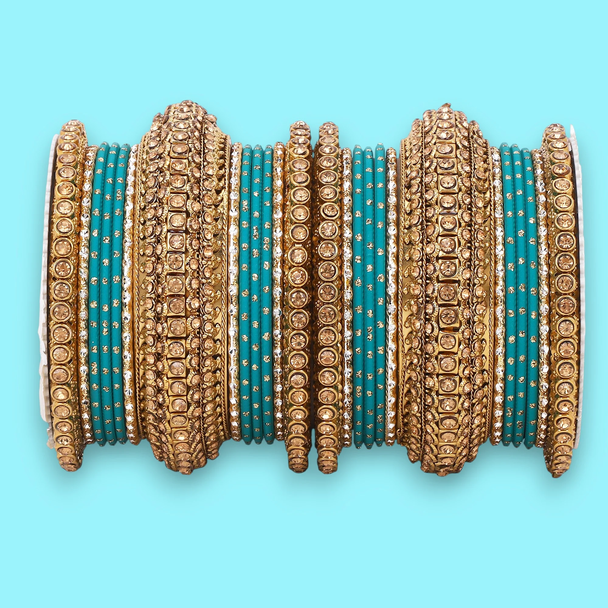 Luxurious Golden dotted and Stone bangle set by Leshya - Image 7