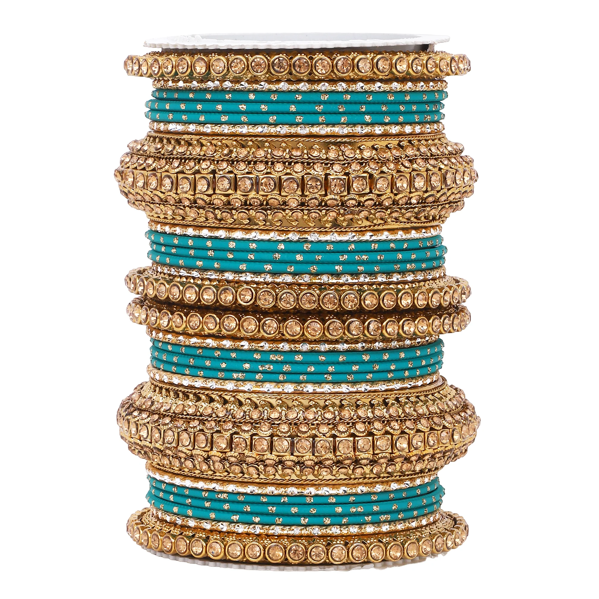 Luxurious Golden dotted and Stone bangle set by Leshya - Image 8