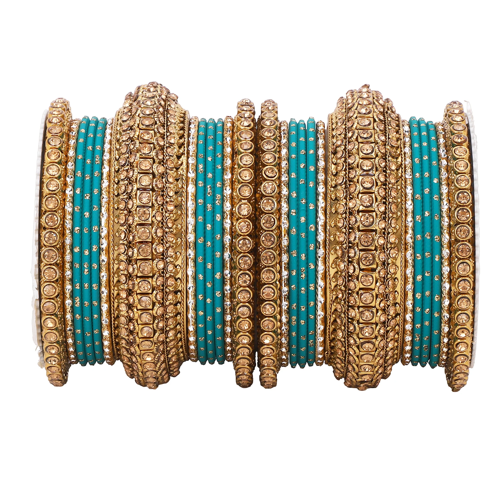 Luxurious Golden dotted and Stone bangle set by Leshya - Image 9
