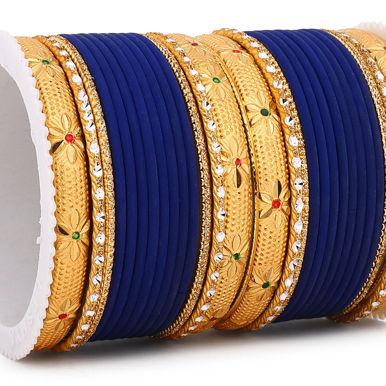 Matte Bangle Set with Golden Meenakari Kada by Leshya - Image 11