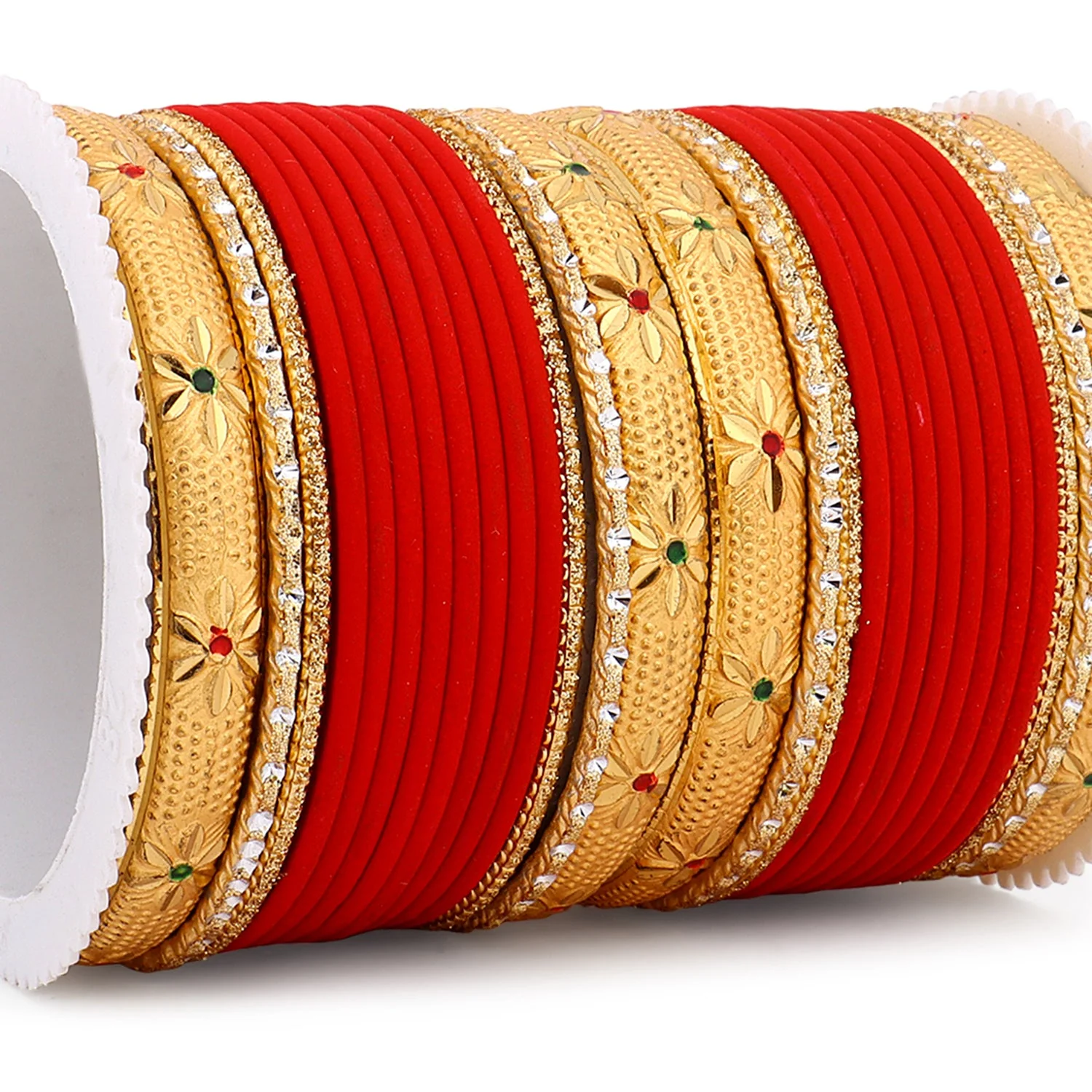 Matte Bangle Set with Golden Meenakari Kada by Leshya - Image 13