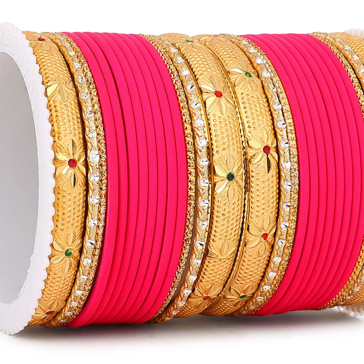 Matte Bangle Set with Golden Meenakari Kada by Leshya - Image 2