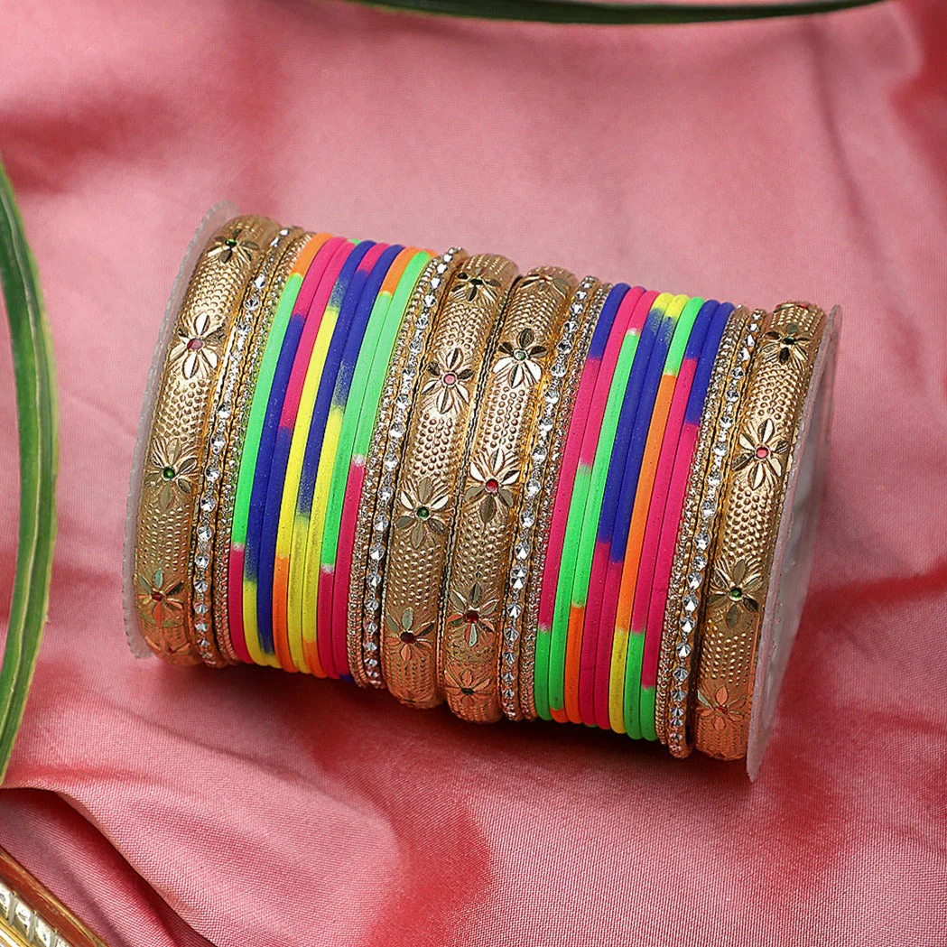 Matte Bangle Set with Golden Meenakari Kada by Leshya - Image 3