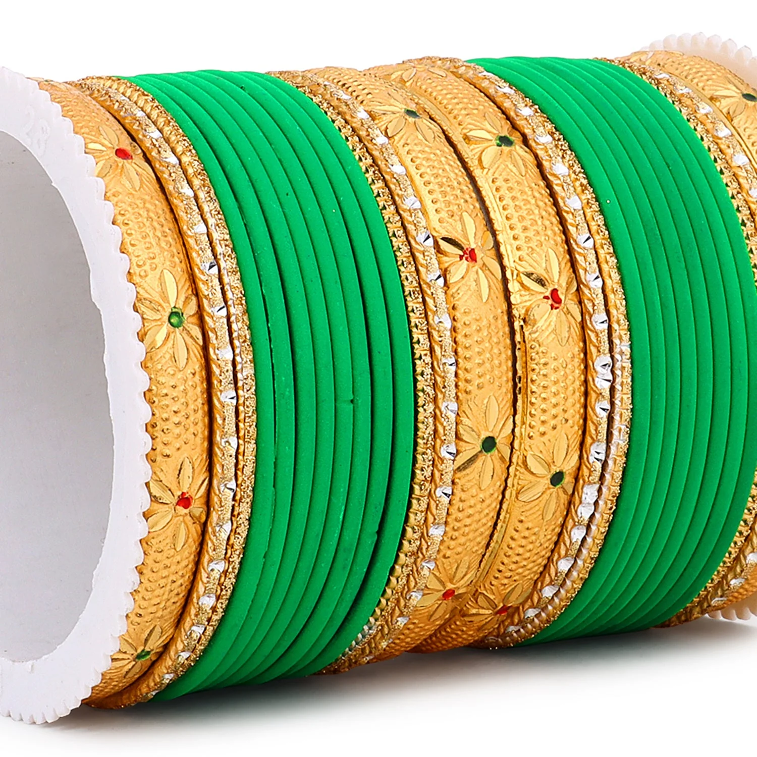 Matte Bangle Set with Golden Meenakari Kada by Leshya - Image 5