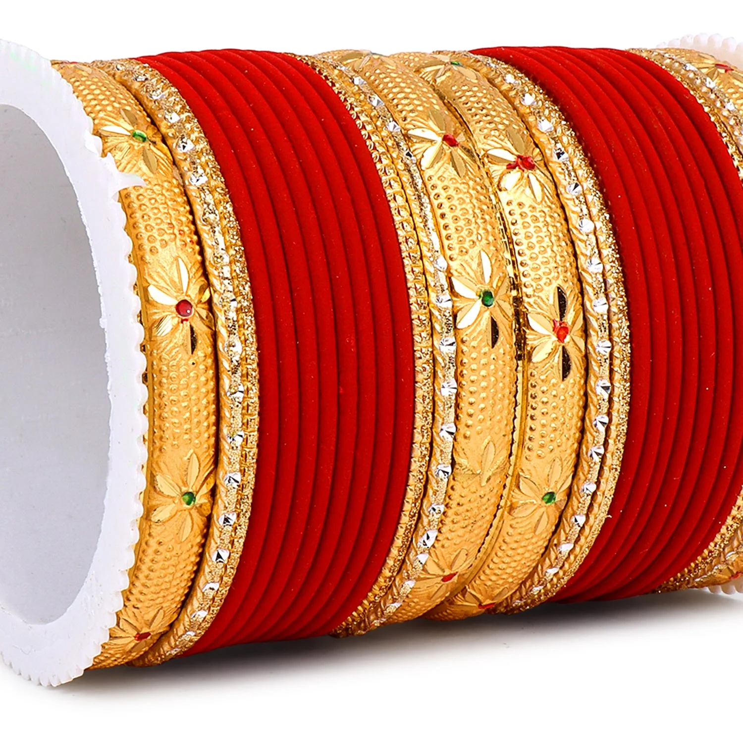 Matte Bangle Set with Golden Meenakari Kada by Leshya - Image 7