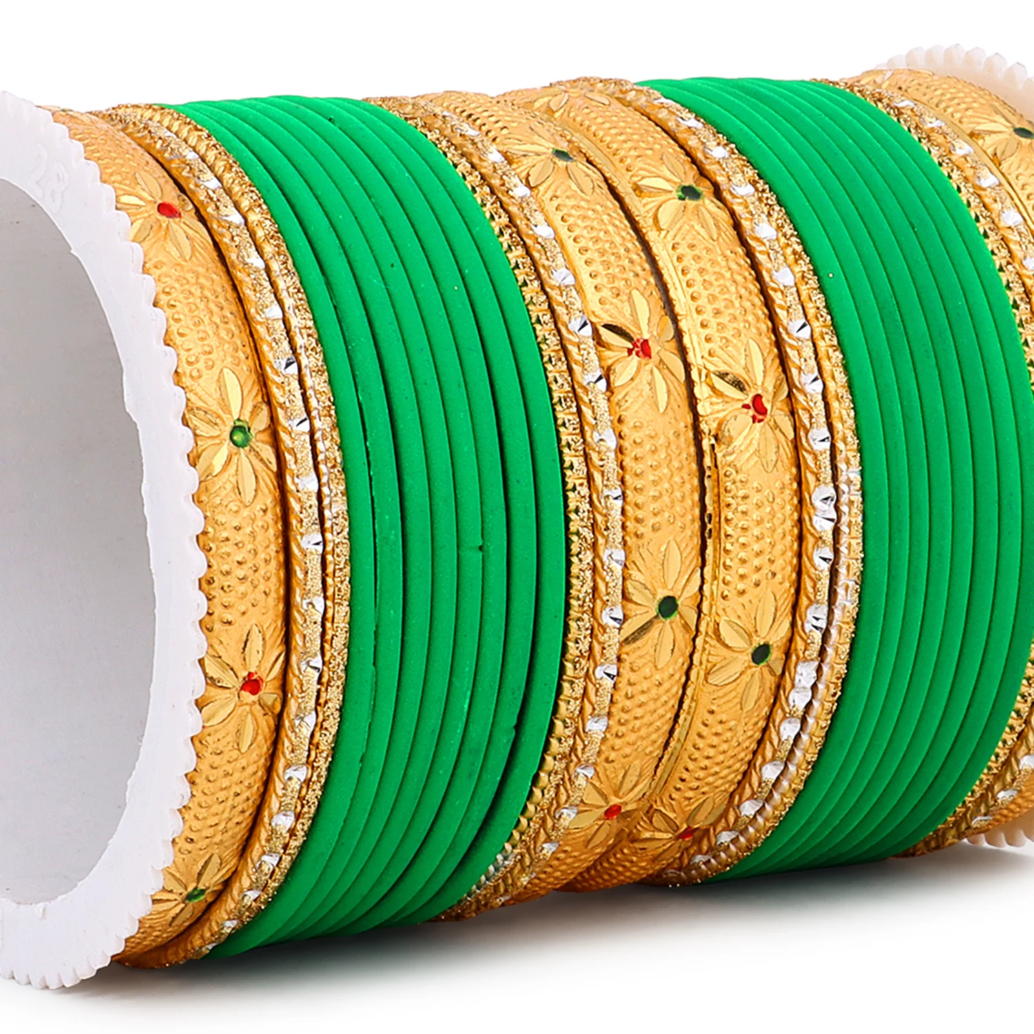 Matte Bangle Set with Golden Meenakari Kada by Leshya - Image 3