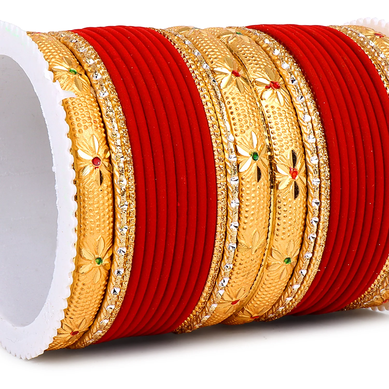 Matte Bangle Set with Golden Meenakari Kada by Leshya - Image 5