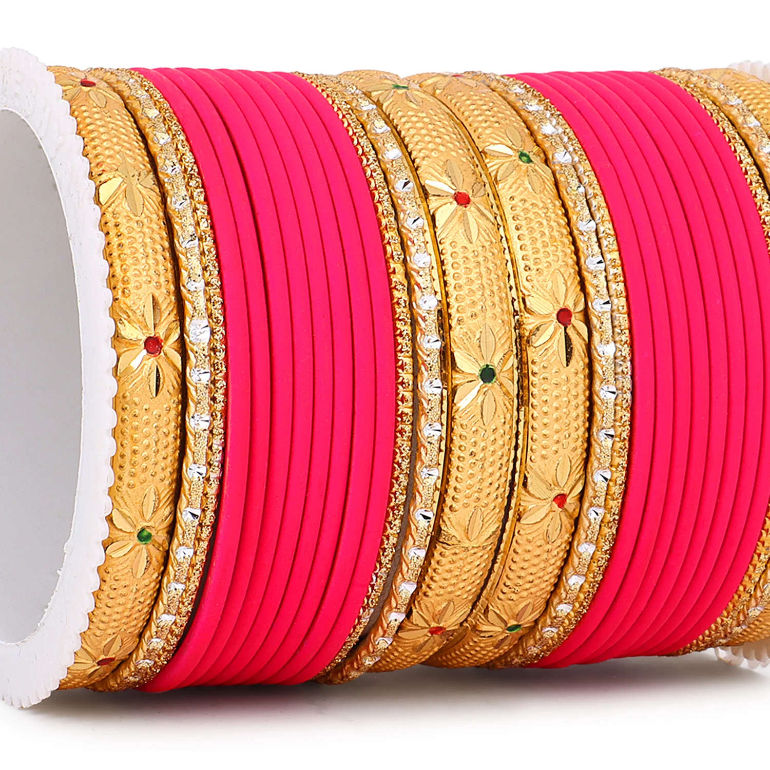 Matte Bangle Set with Golden Meenakari Kada by Leshya - Image 9