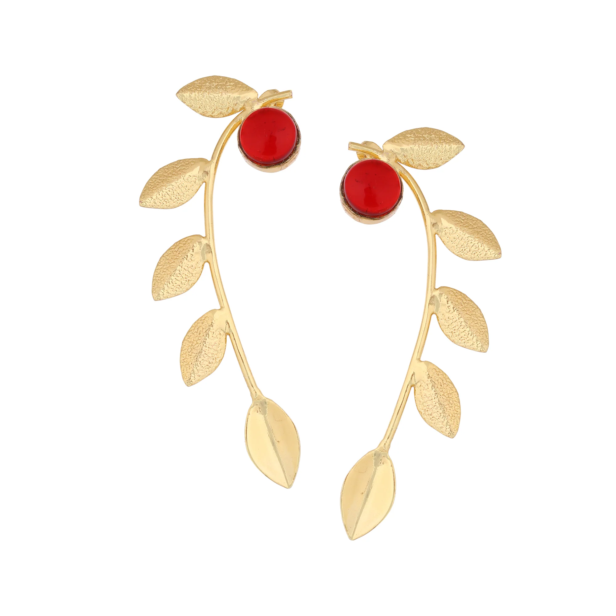 Matte Gold Finish Leaf design Earrings - Image 2