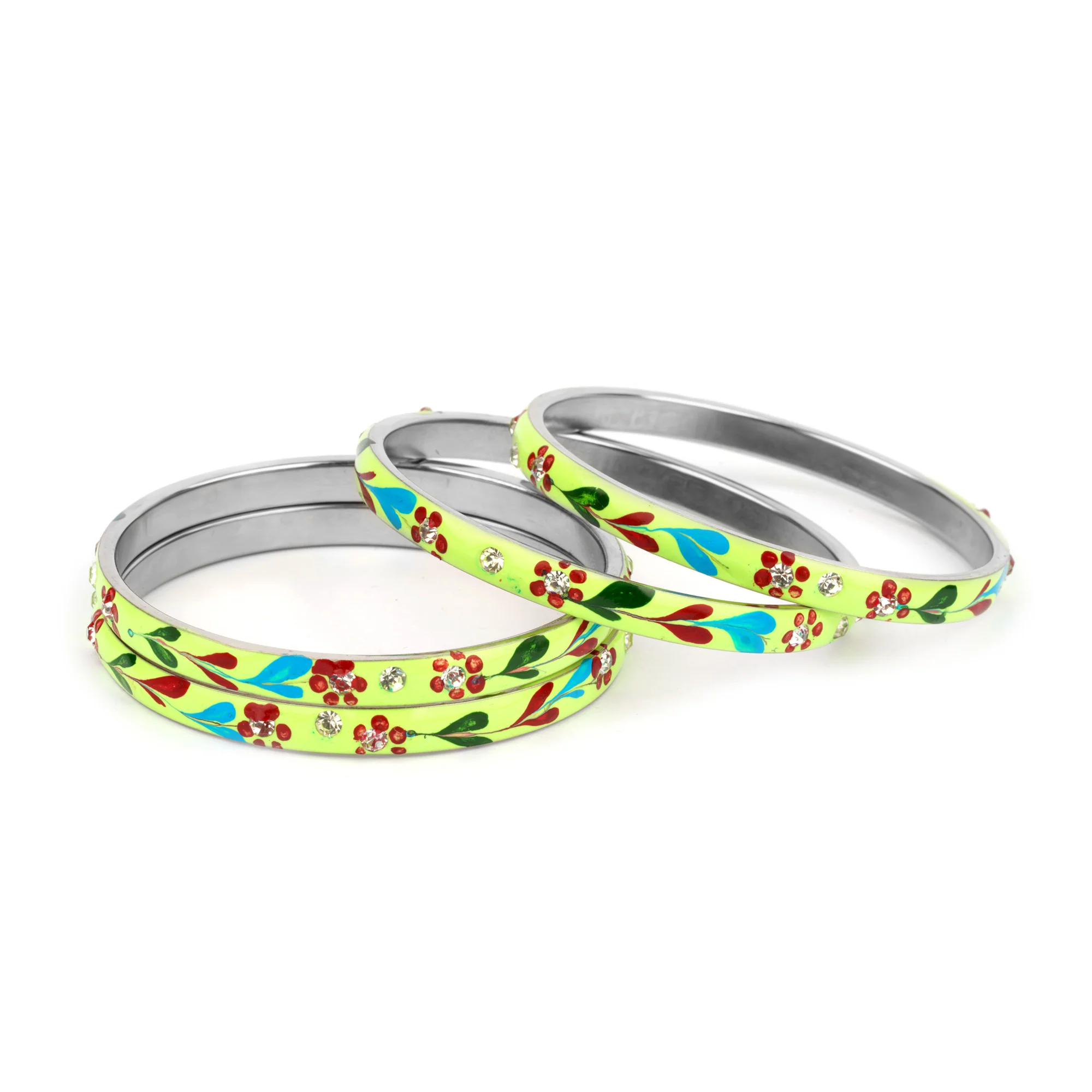 Meenakari Bracelets With Hand Made Floral Design And Stones - Image 13