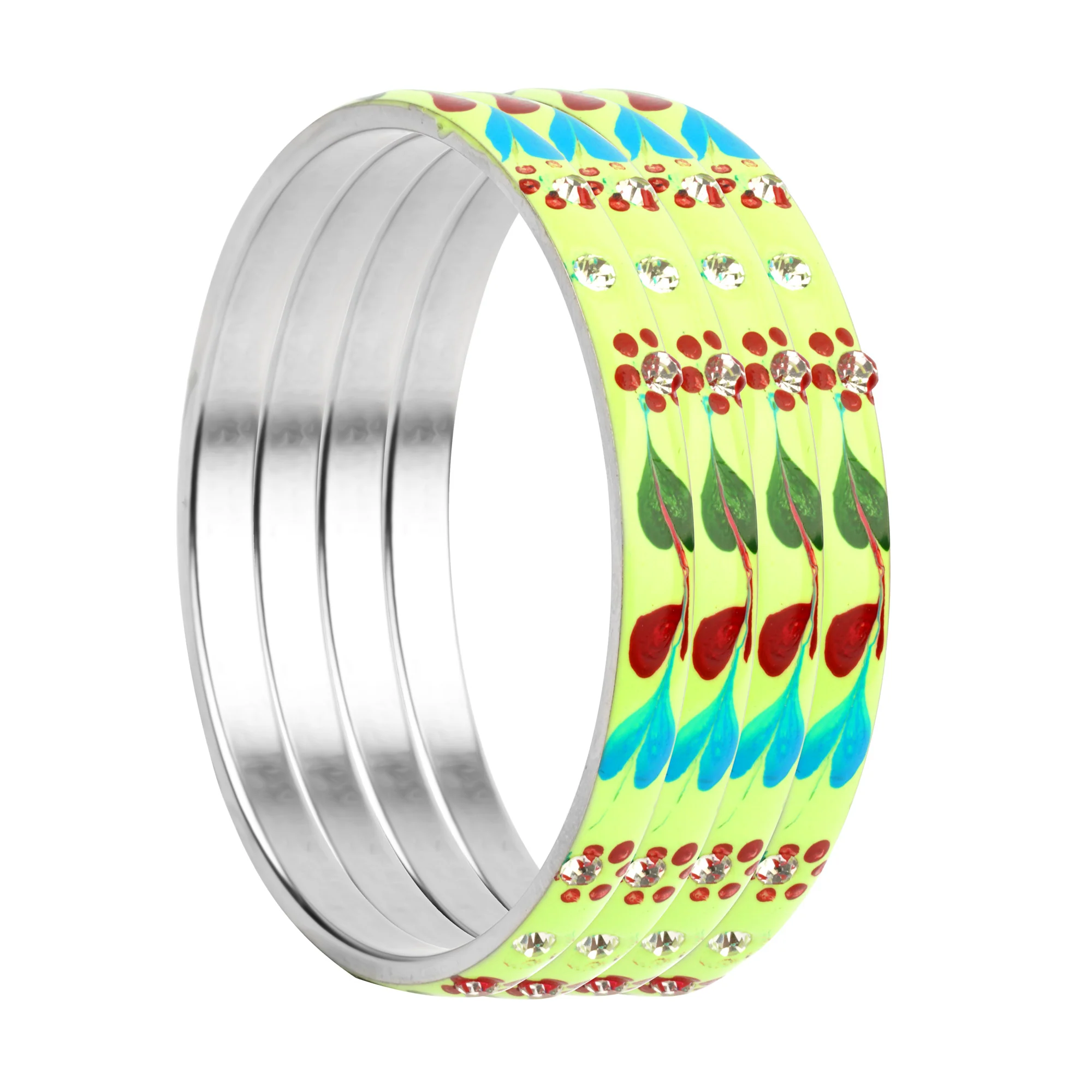 Meenakari Bracelets With Hand Made Floral Design And Stones - Image 14