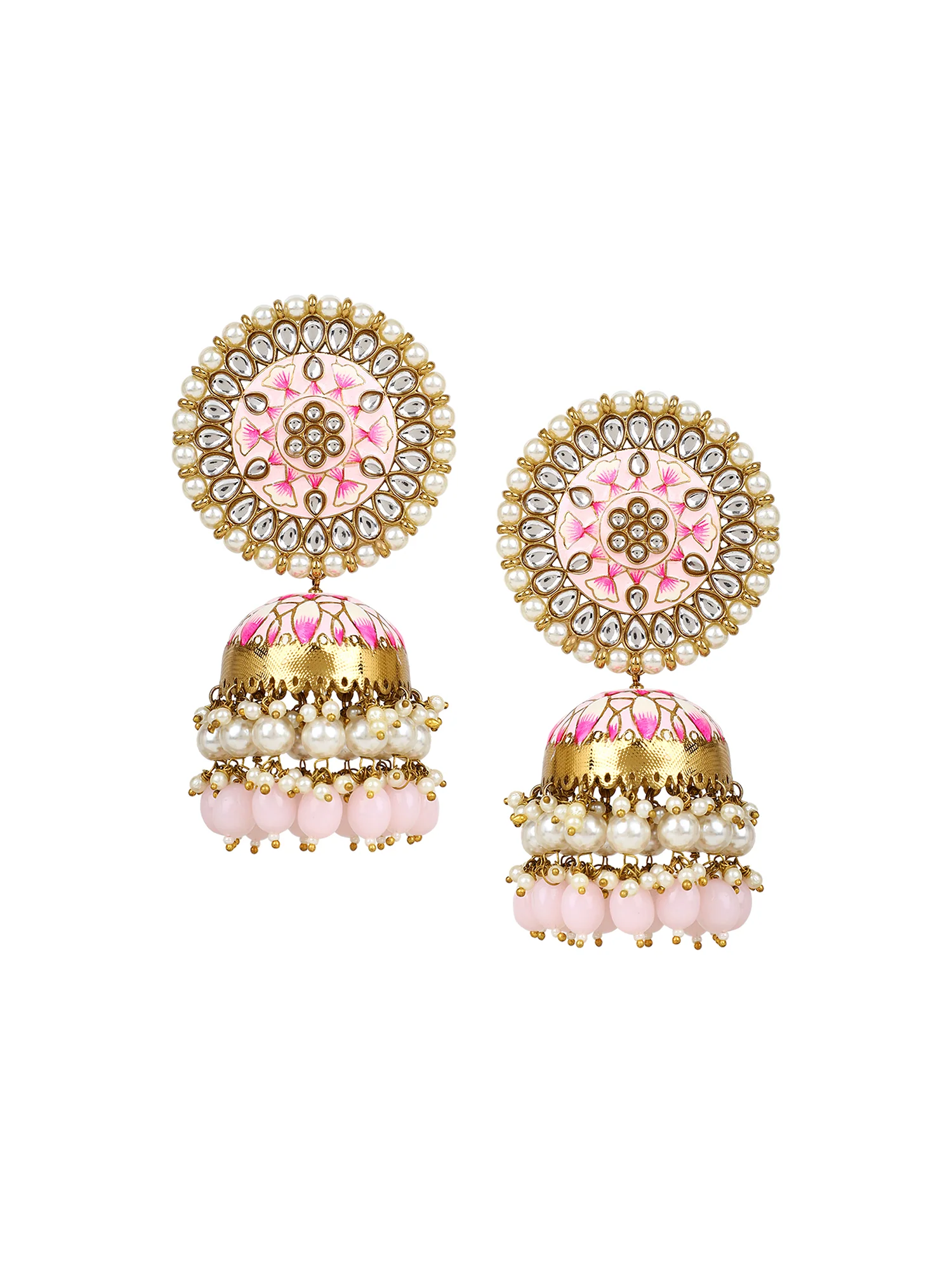 Meenakari Earrings with Kundan Pearl & Jhumka by Leshya - Image 3
