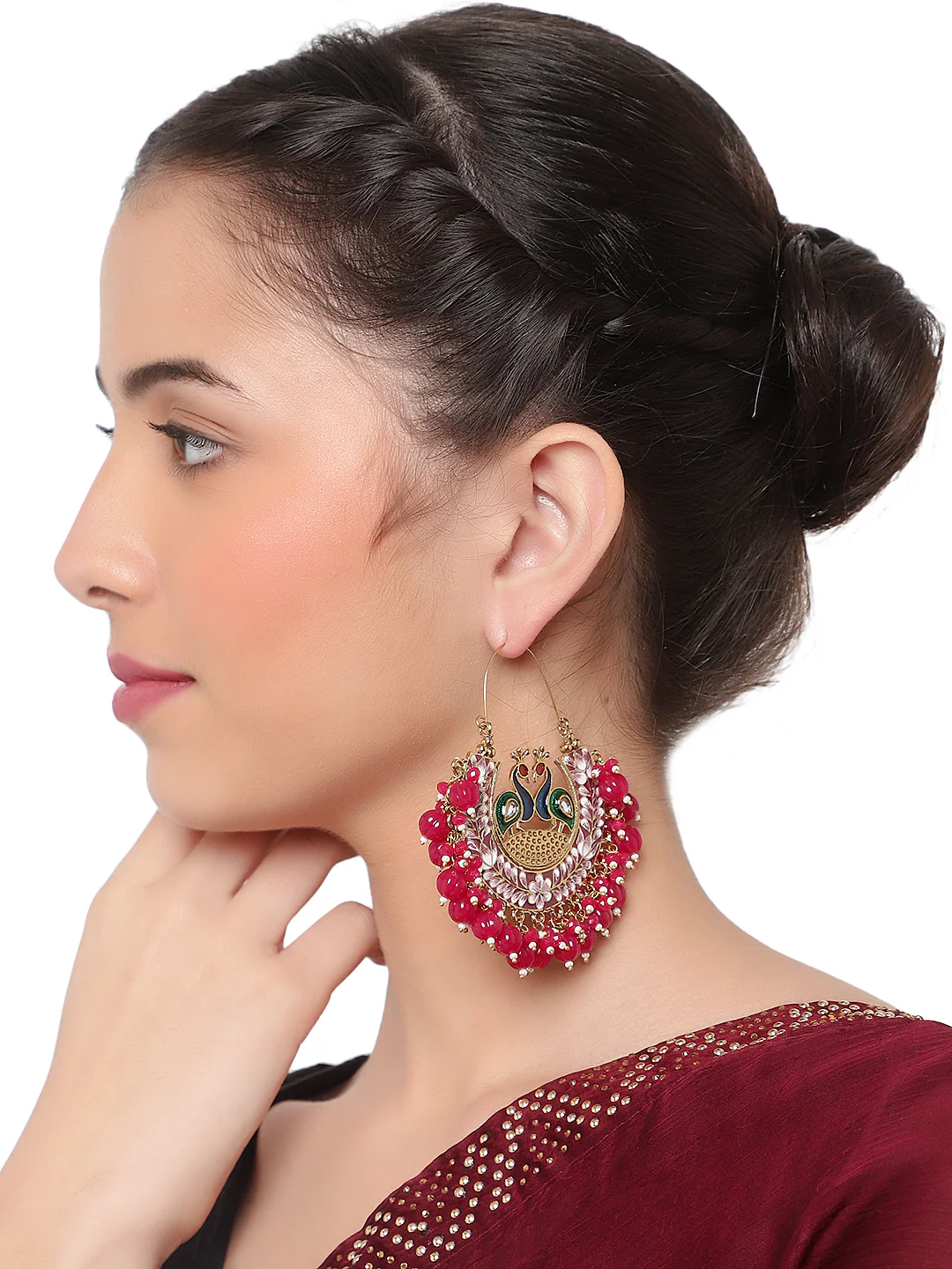 Meenakari Jhumki Earring with hanging beads by Leshya - Image 2