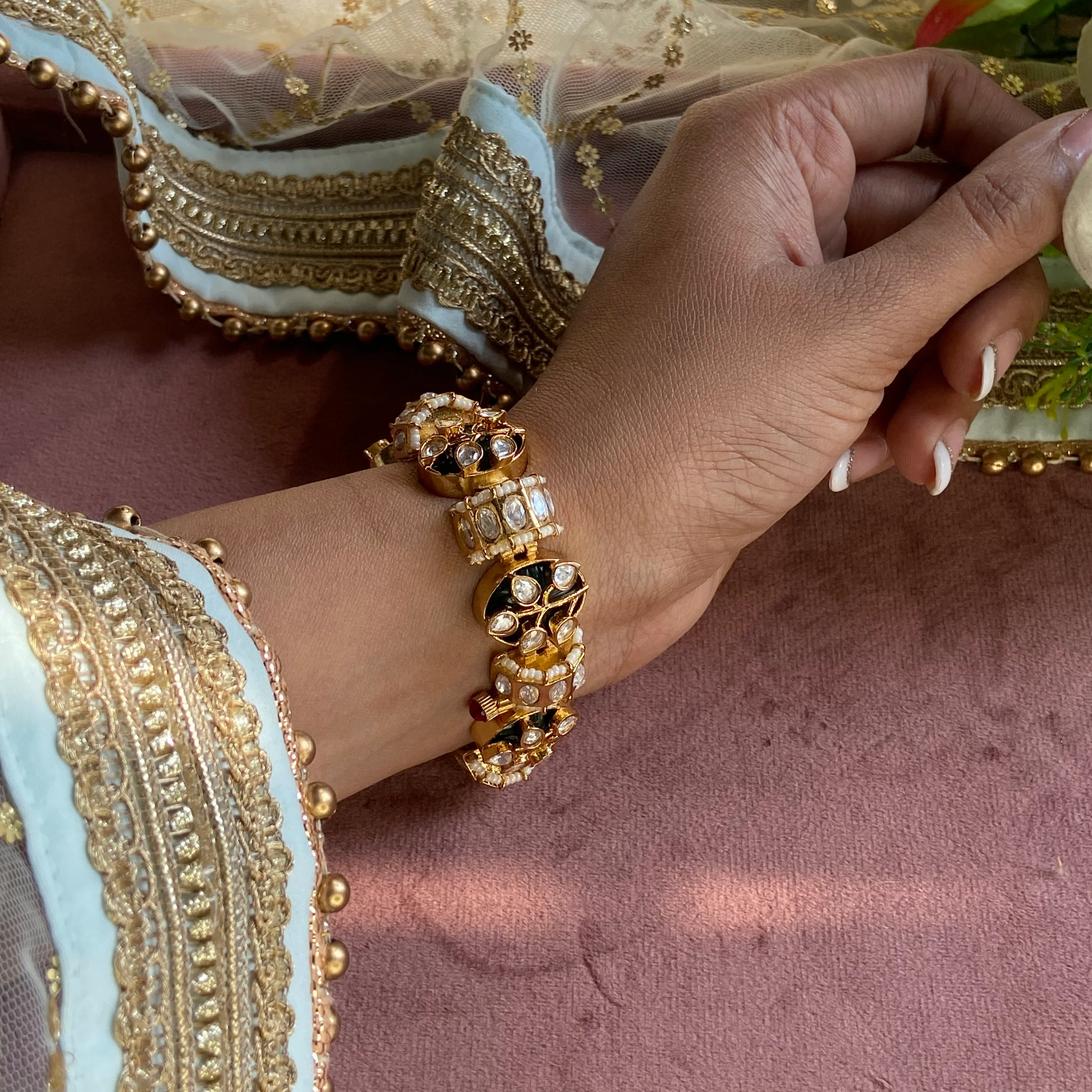 Meenakari Kundan Beaded chain bracelet - Image 2
