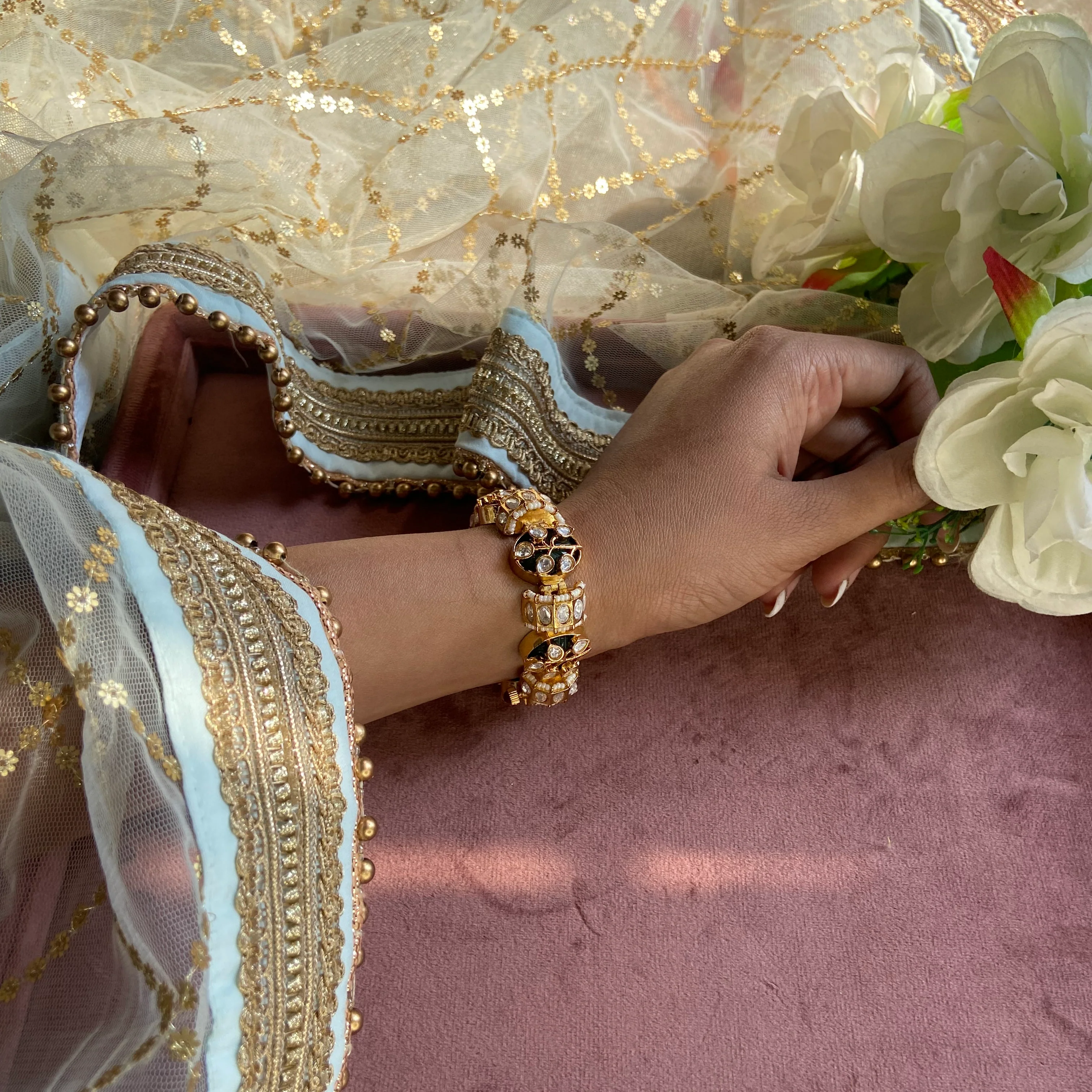 Meenakari Kundan Beaded chain bracelet - Image 3