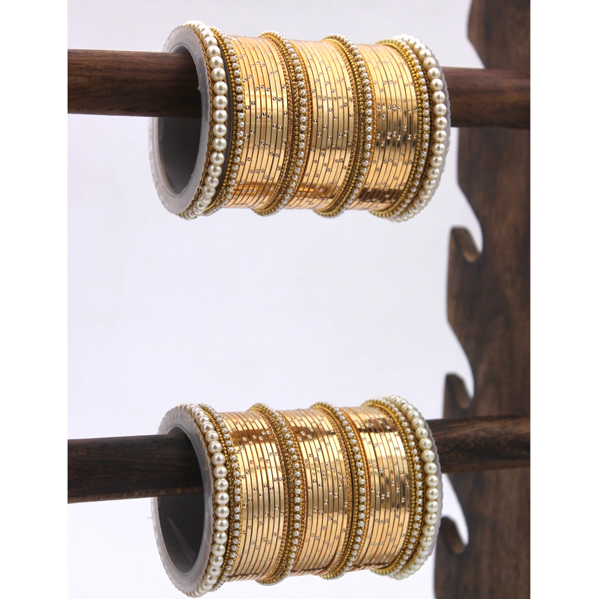 Metal Shining Bangle Set with Pearl Sides by Leshya - Image 2