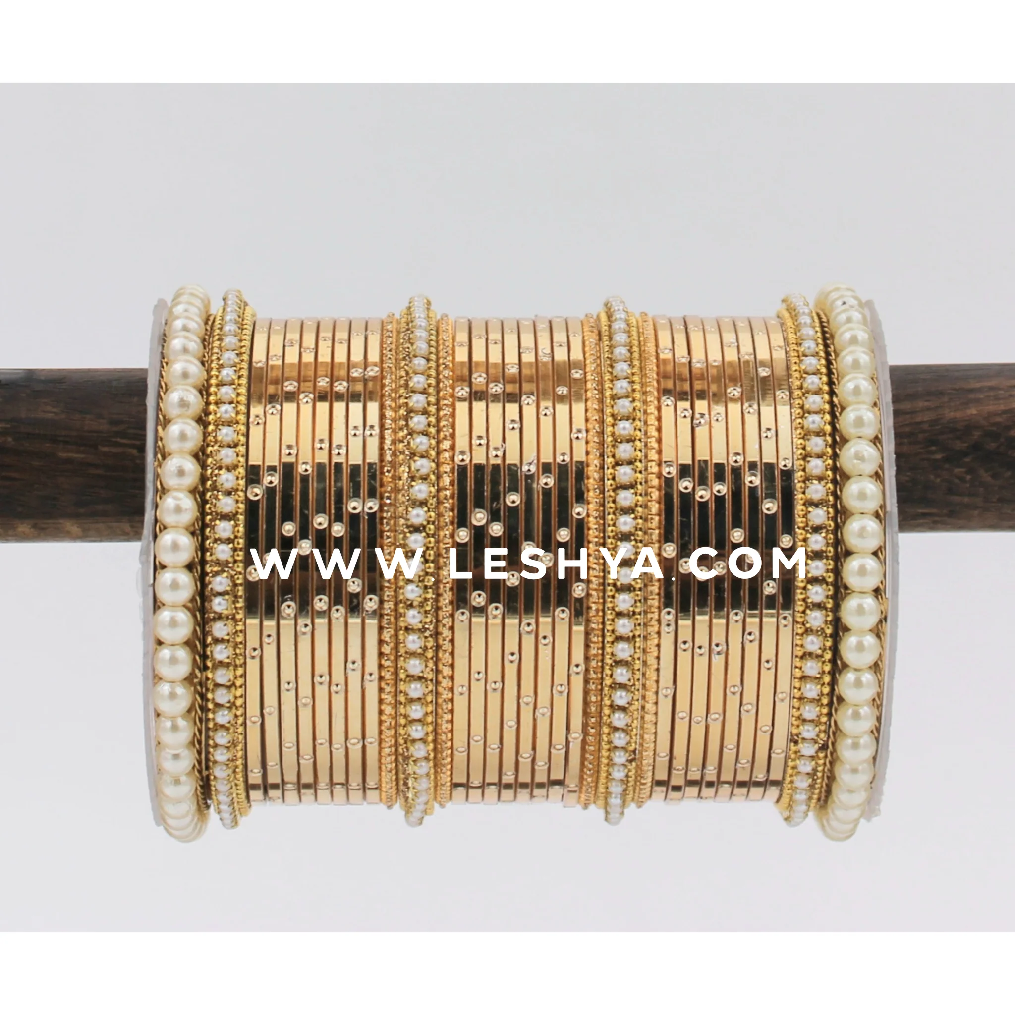 Metal Shining Bangle Set with Pearl Sides by Leshya - Image 4