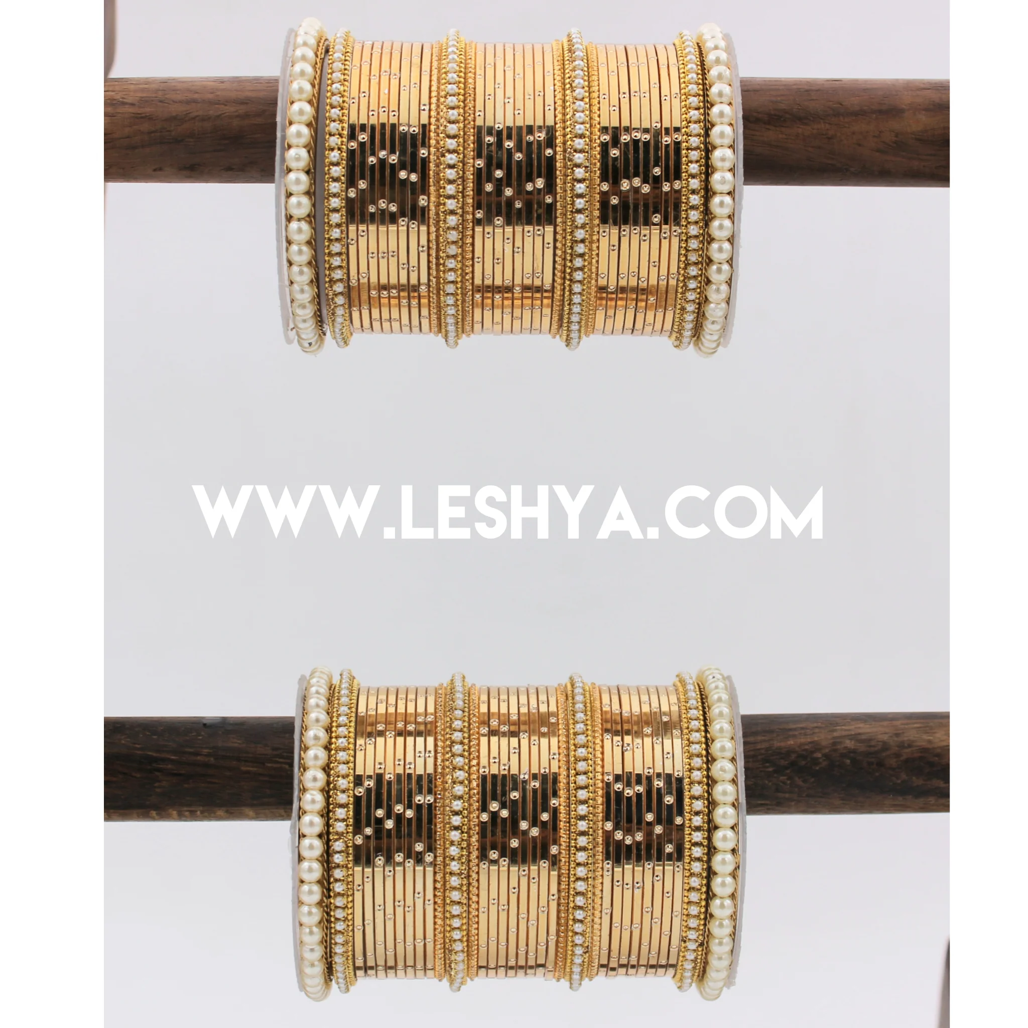 Metal Shining Bangle Set with Pearl Sides by Leshya - Image 5