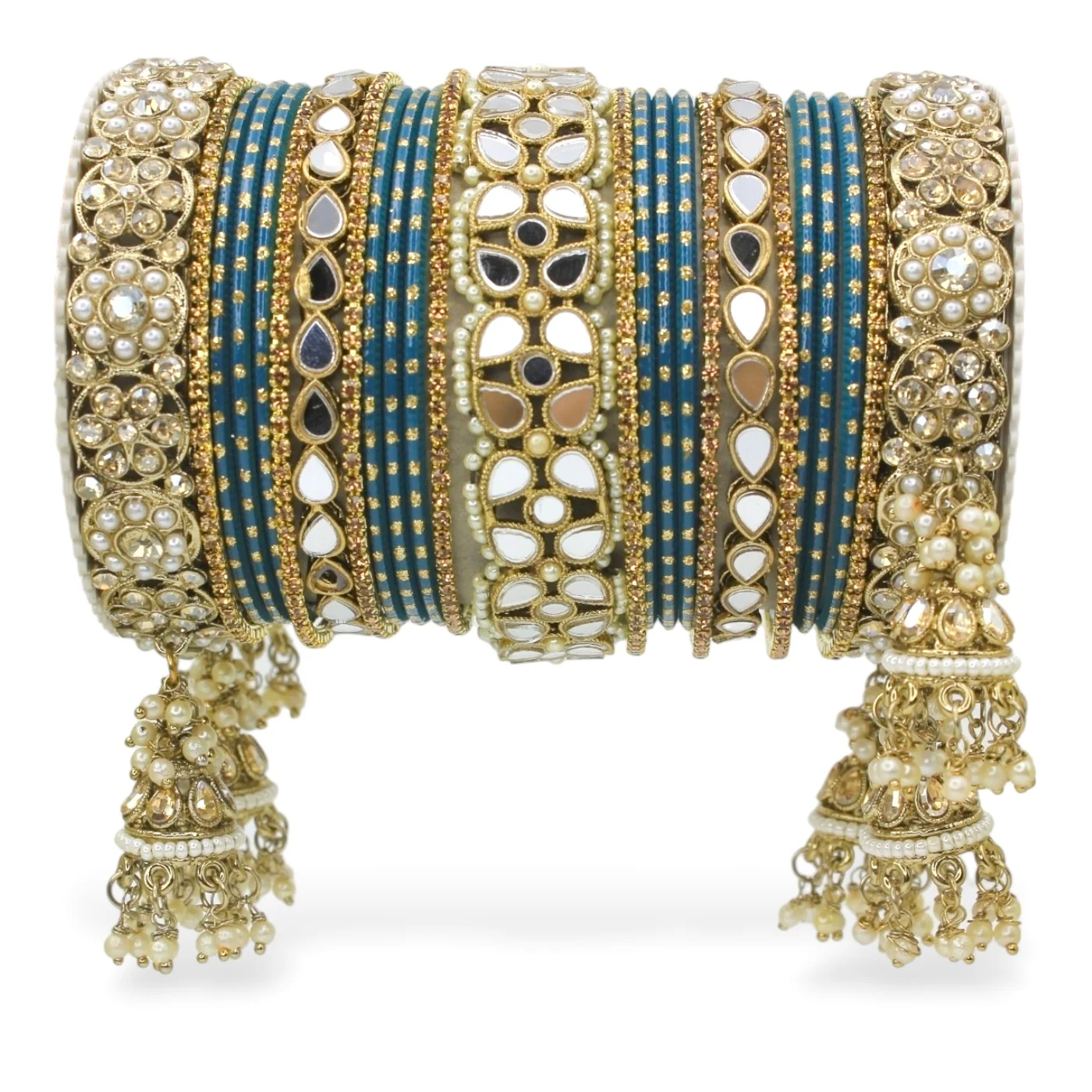 Mirror Style Bangle set with Jhumki for two hands by Leshya - Image 10