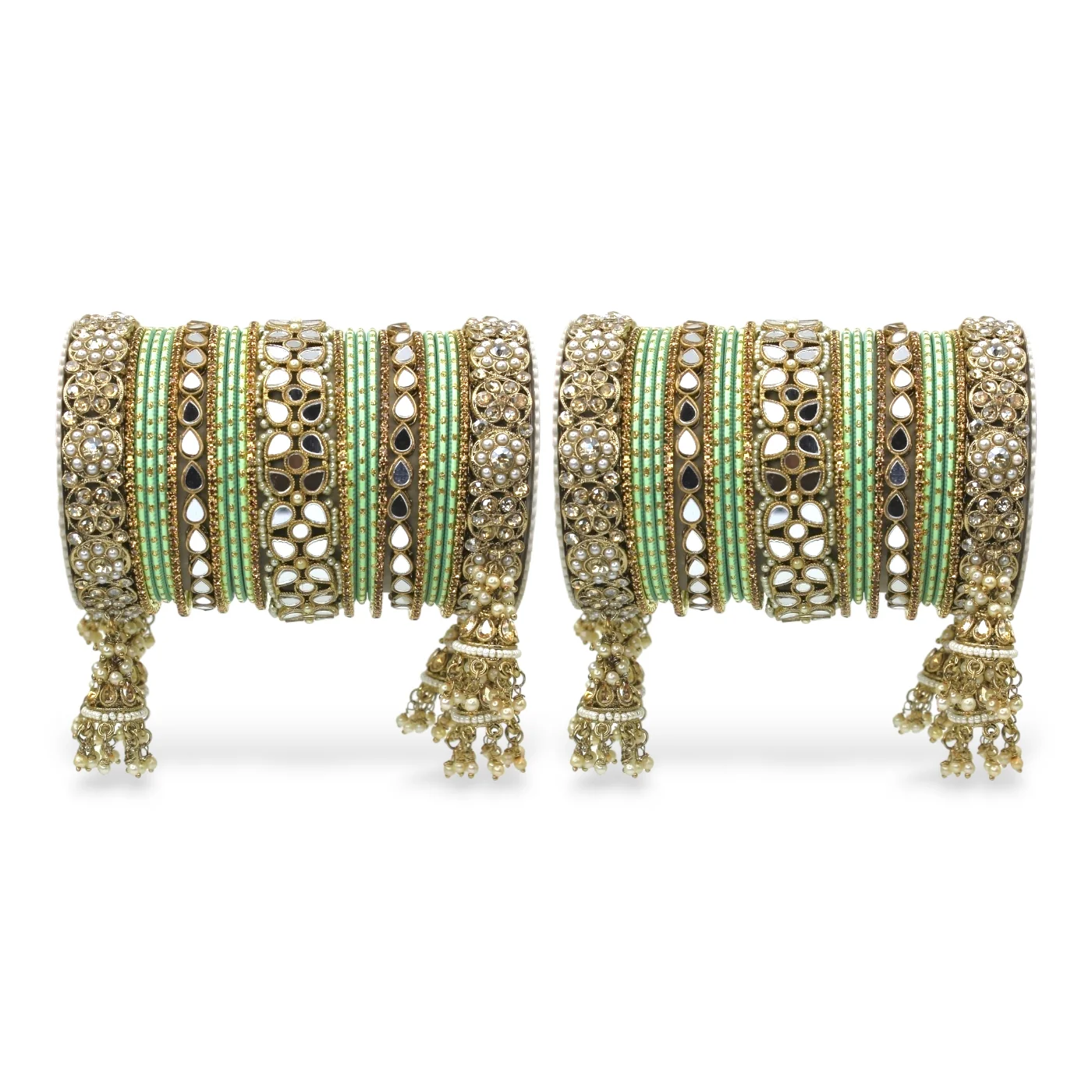 Mirror Style Bangle set with Jhumki for two hands by Leshya - Image 15