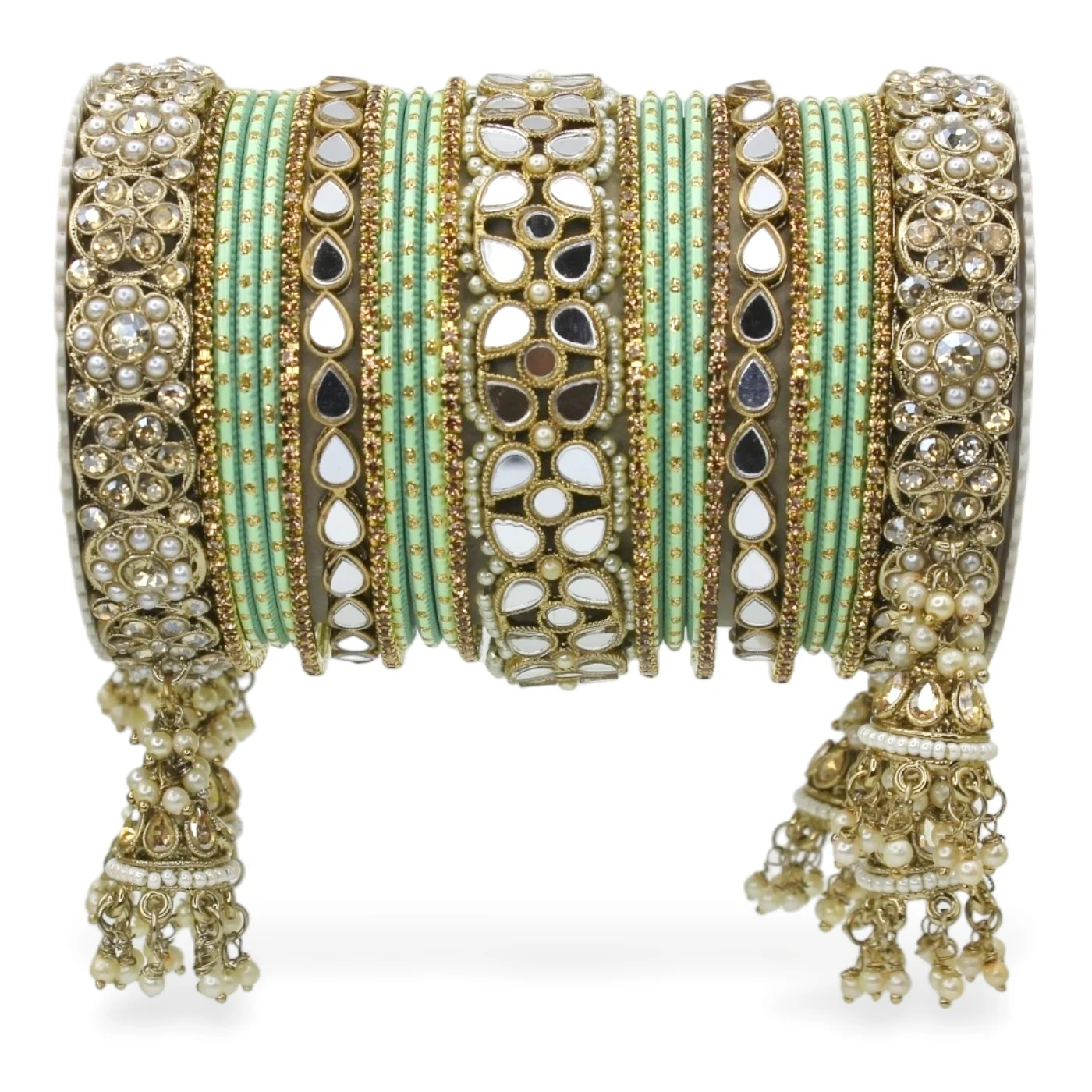 Mirror Style Bangle set with Jhumki for two hands by Leshya - Image 16