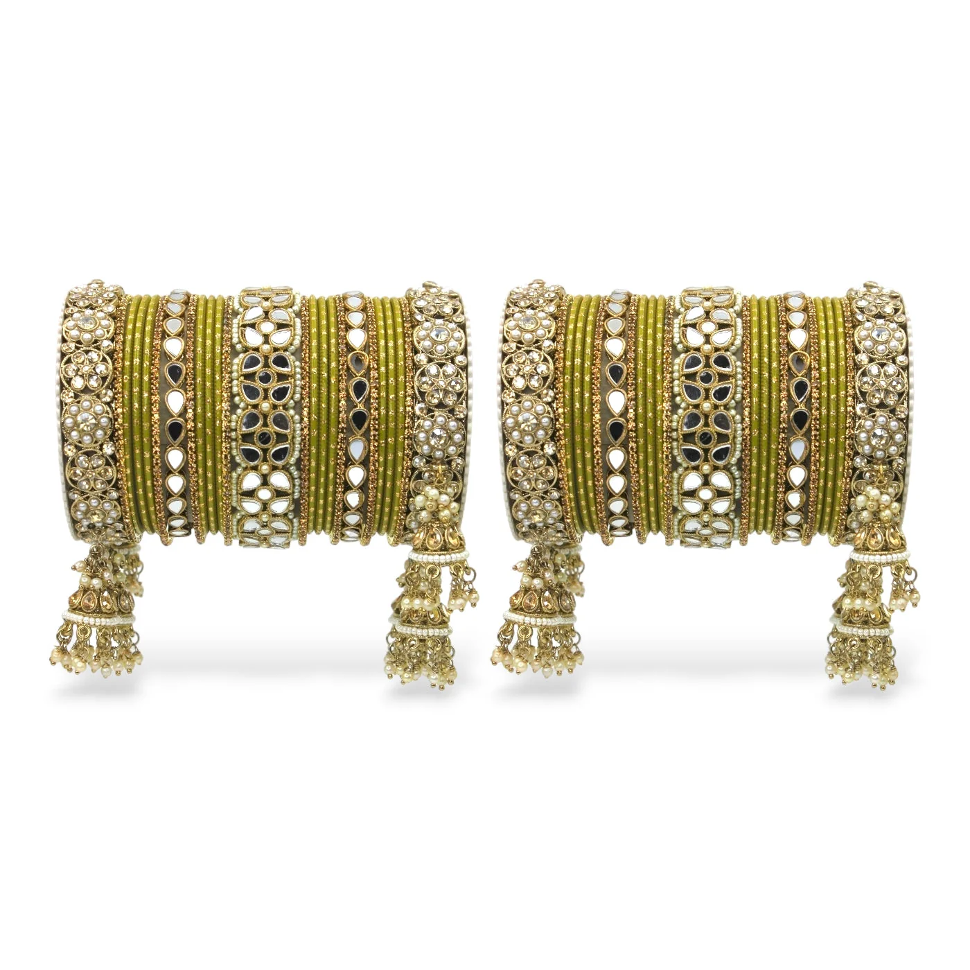 Mirror Style Bangle set with Jhumki for two hands by Leshya - Image 11