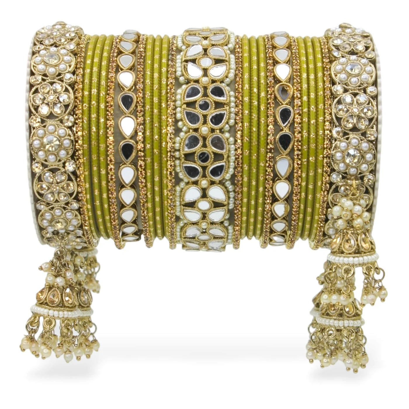 Mirror Style Bangle set with Jhumki for two hands by Leshya - Image 12