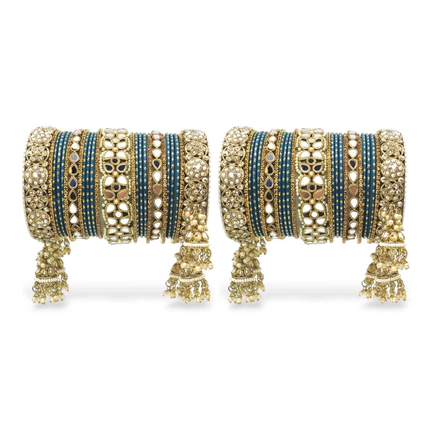 Mirror Style Bangle set with Jhumki for two hands by Leshya - Image 13
