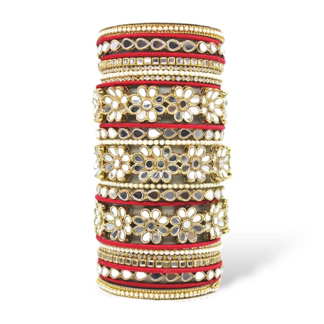 Mirrored Bridal Bangle Set with Silk thread Bangles by Leshya - Image 4