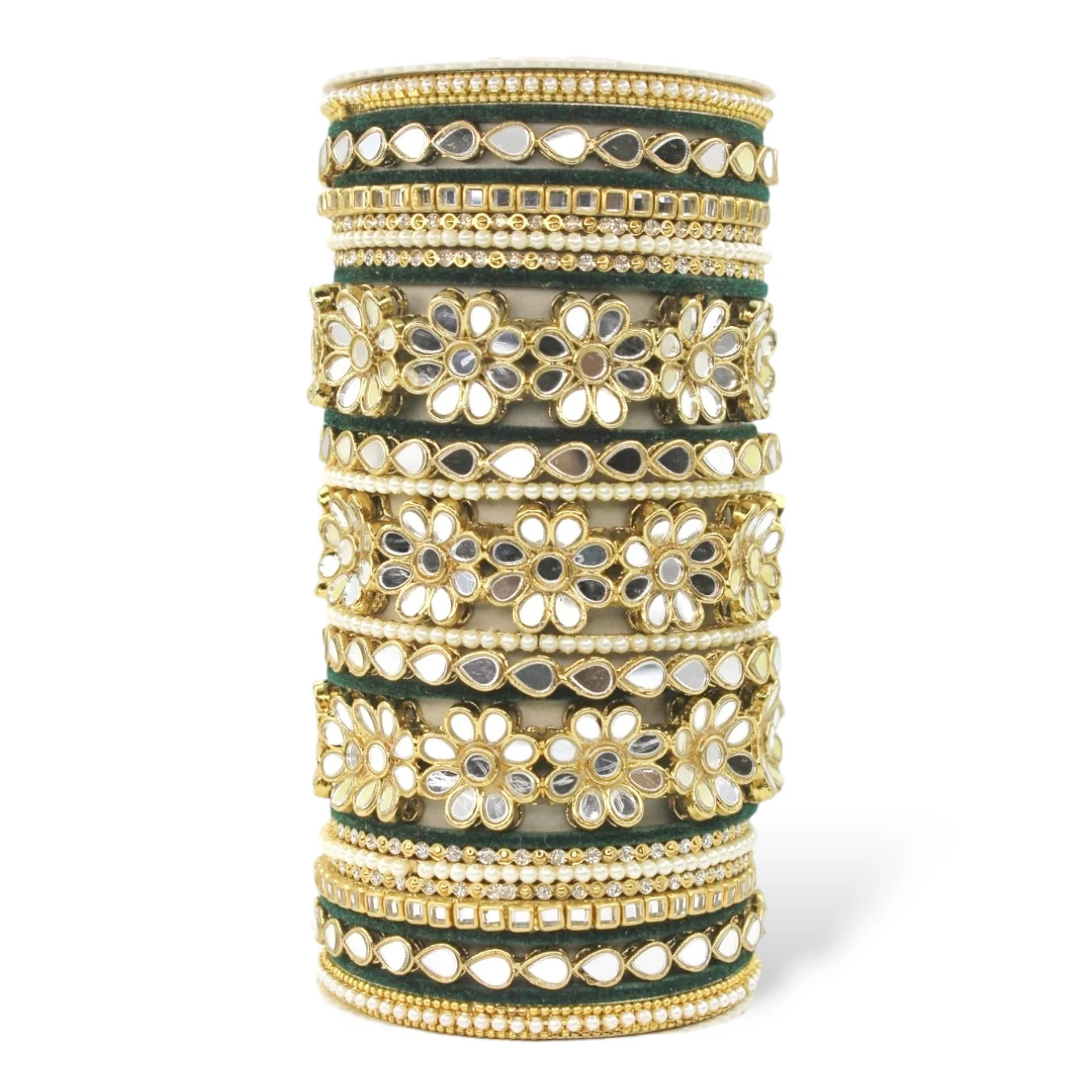 Mirrored Bridal Bangle Set with Silk thread Bangles by Leshya - Image 8