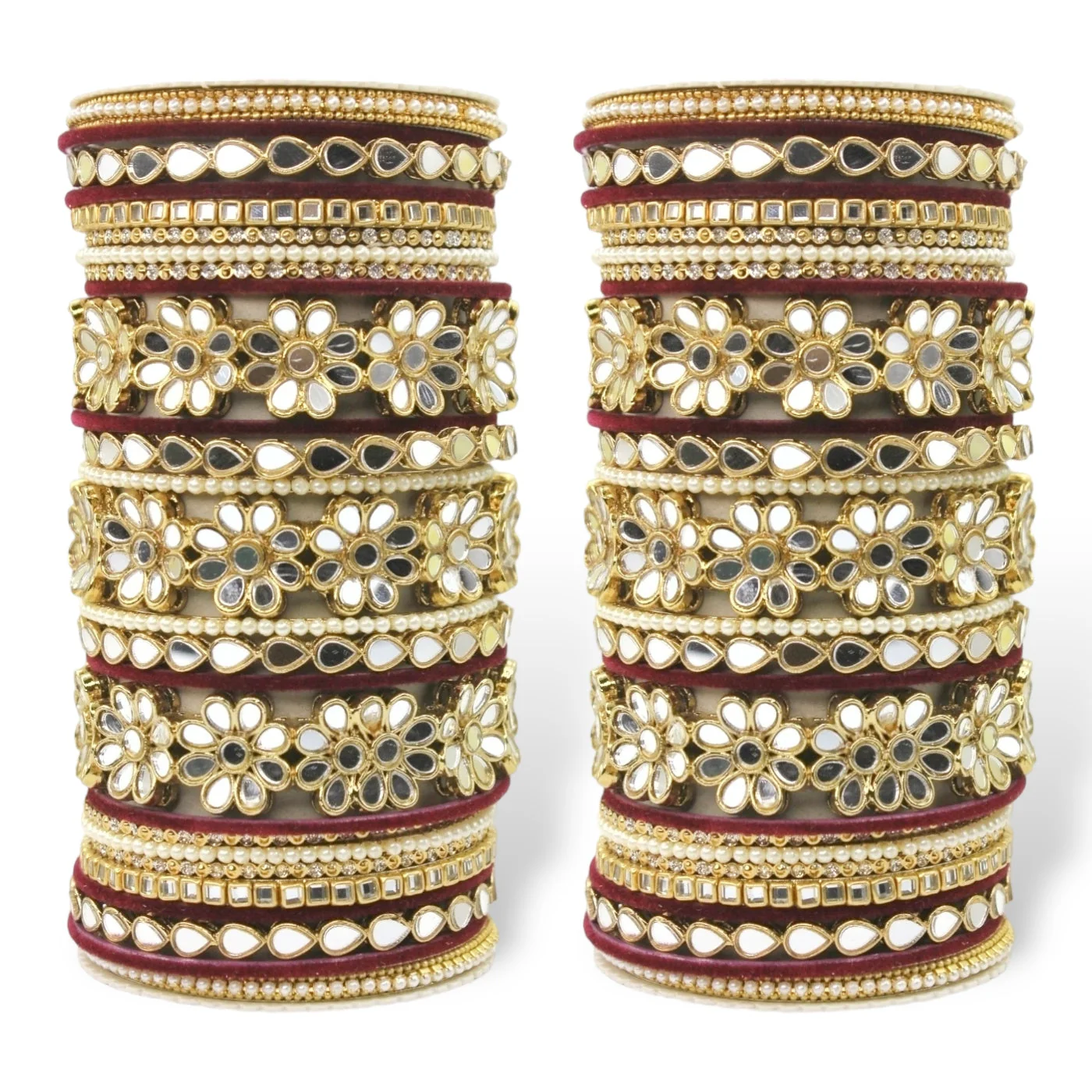 Mirrored Bridal Bangle Set with Silk thread Bangles by Leshya - Image 9