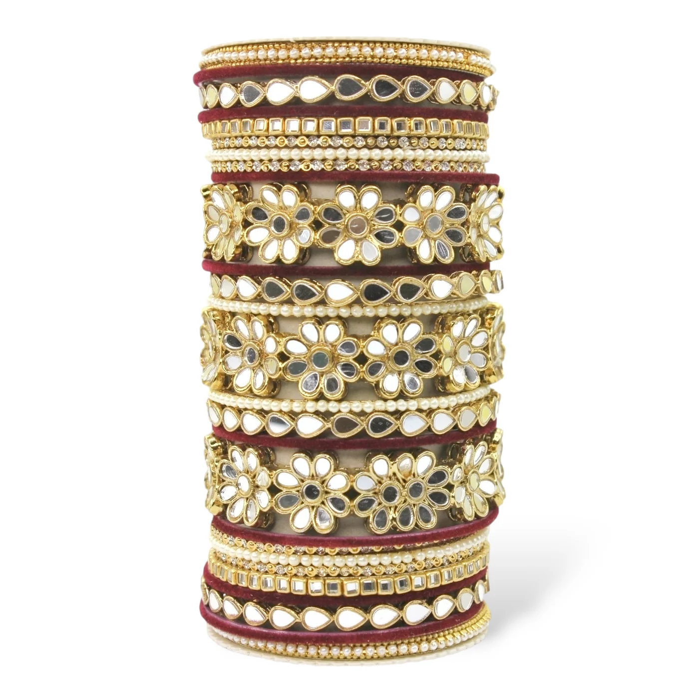 Mirrored Bridal Bangle Set with Silk thread Bangles by Leshya - Image 10