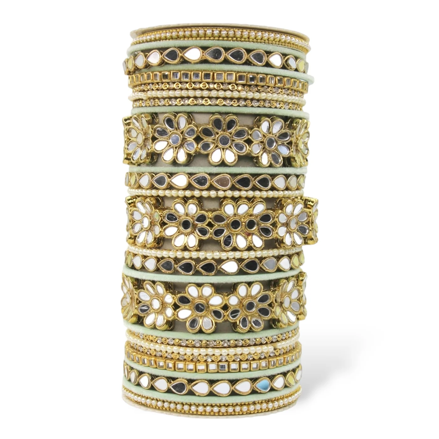 Mirrored Bridal Bangle Set with Silk thread Bangles by Leshya - Image 14