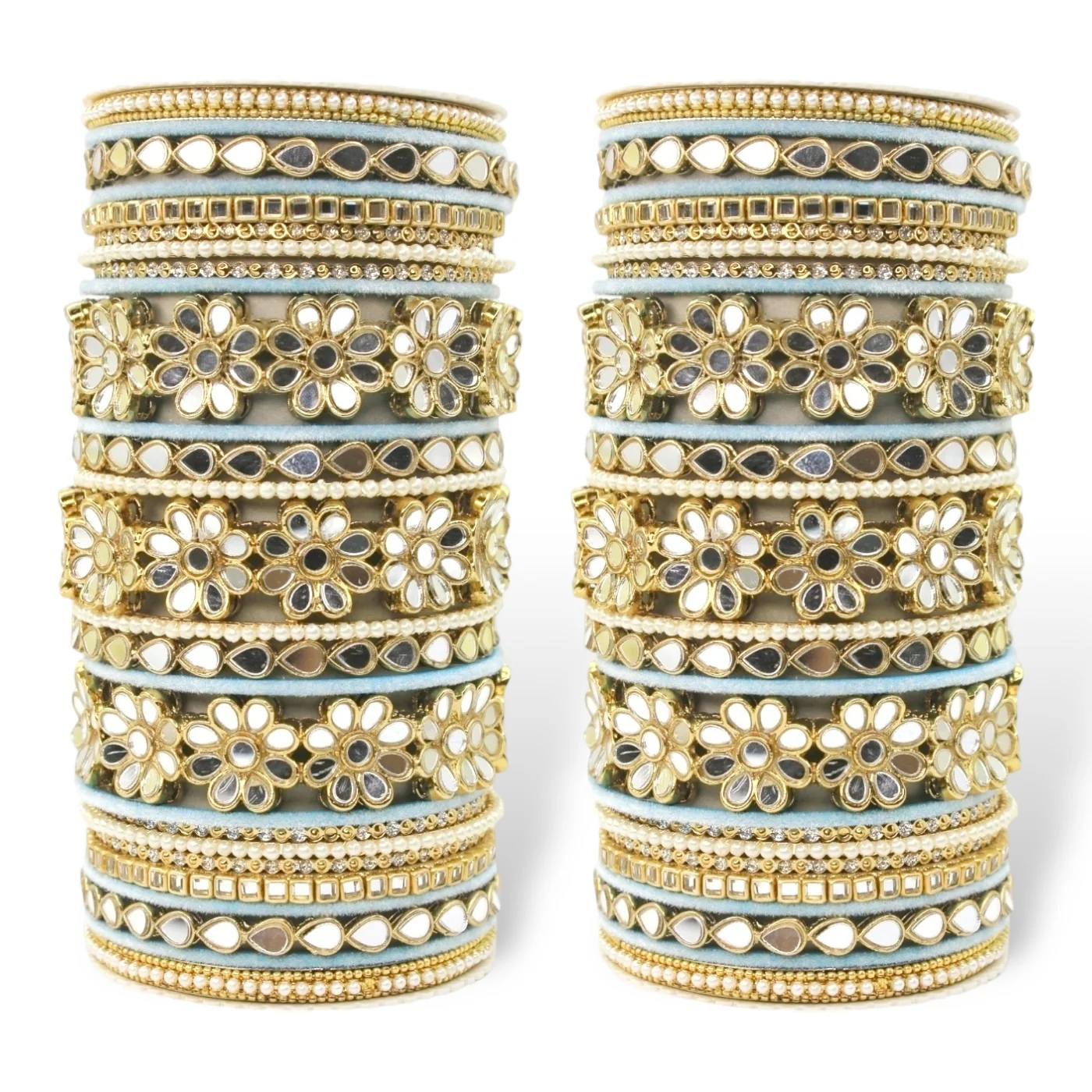 Mirrored Bridal Bangle Set with Silk thread Bangles by Leshya - Image 17