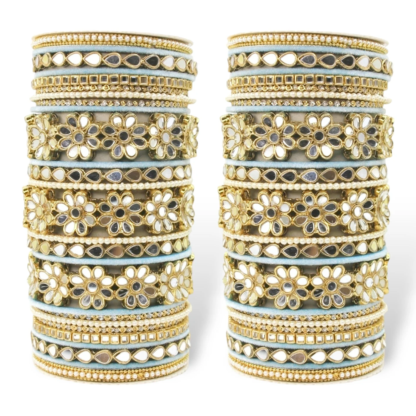 Mirrored Bridal Bangle Set with Silk thread Bangles by Leshya - Image 17