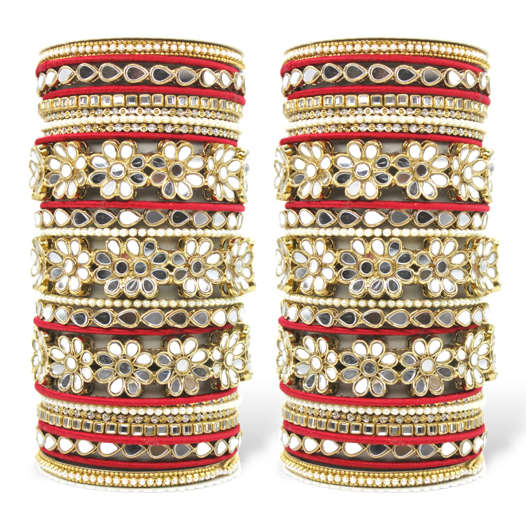 Mirrored Bridal Bangle Set with Silk thread Bangles by Leshya - Image 7
