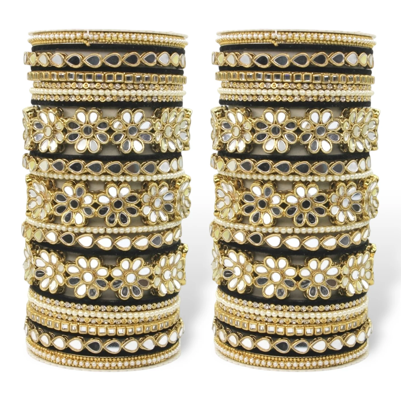 Mirrored Bridal Bangle Set with Silk thread Bangles by Leshya - Image 3