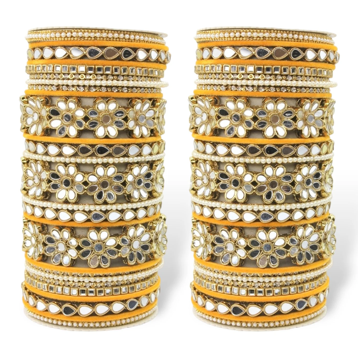 Mirrored Bridal Bangle Set with Silk thread Bangles by Leshya - Image 17