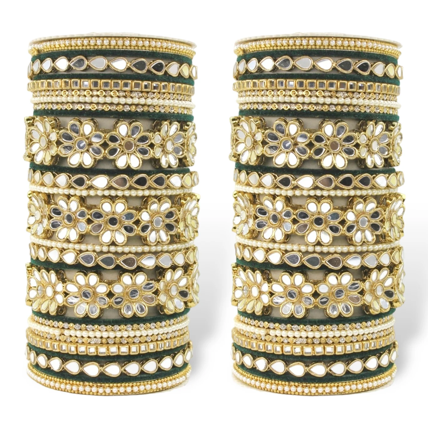 Mirrored Bridal Bangle Set with Silk thread Bangles by Leshya - Image 7