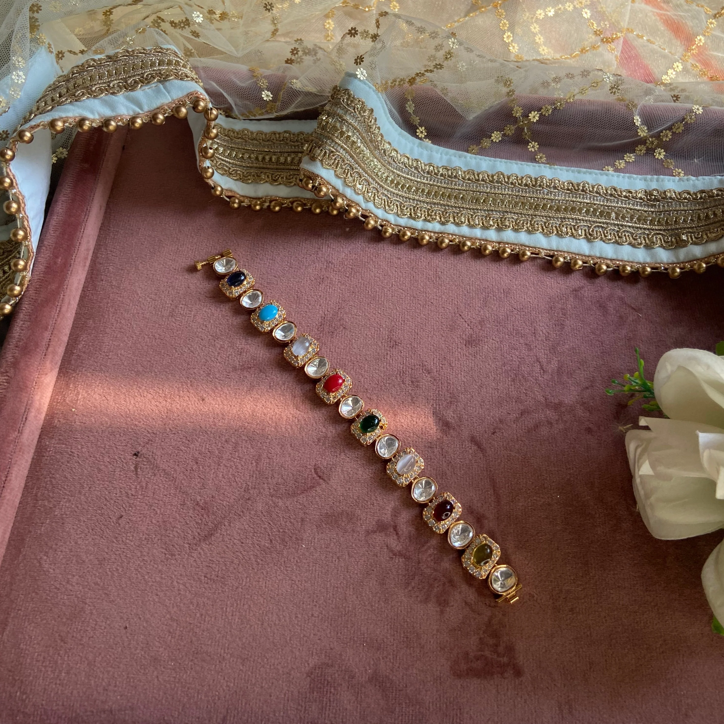 Multi Coloured Stone chain bracelet - Image 2