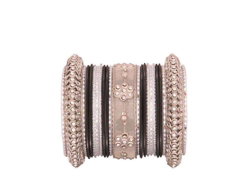 One Hand Multi-Colored Velvet Textured Bangle Set - Image 11